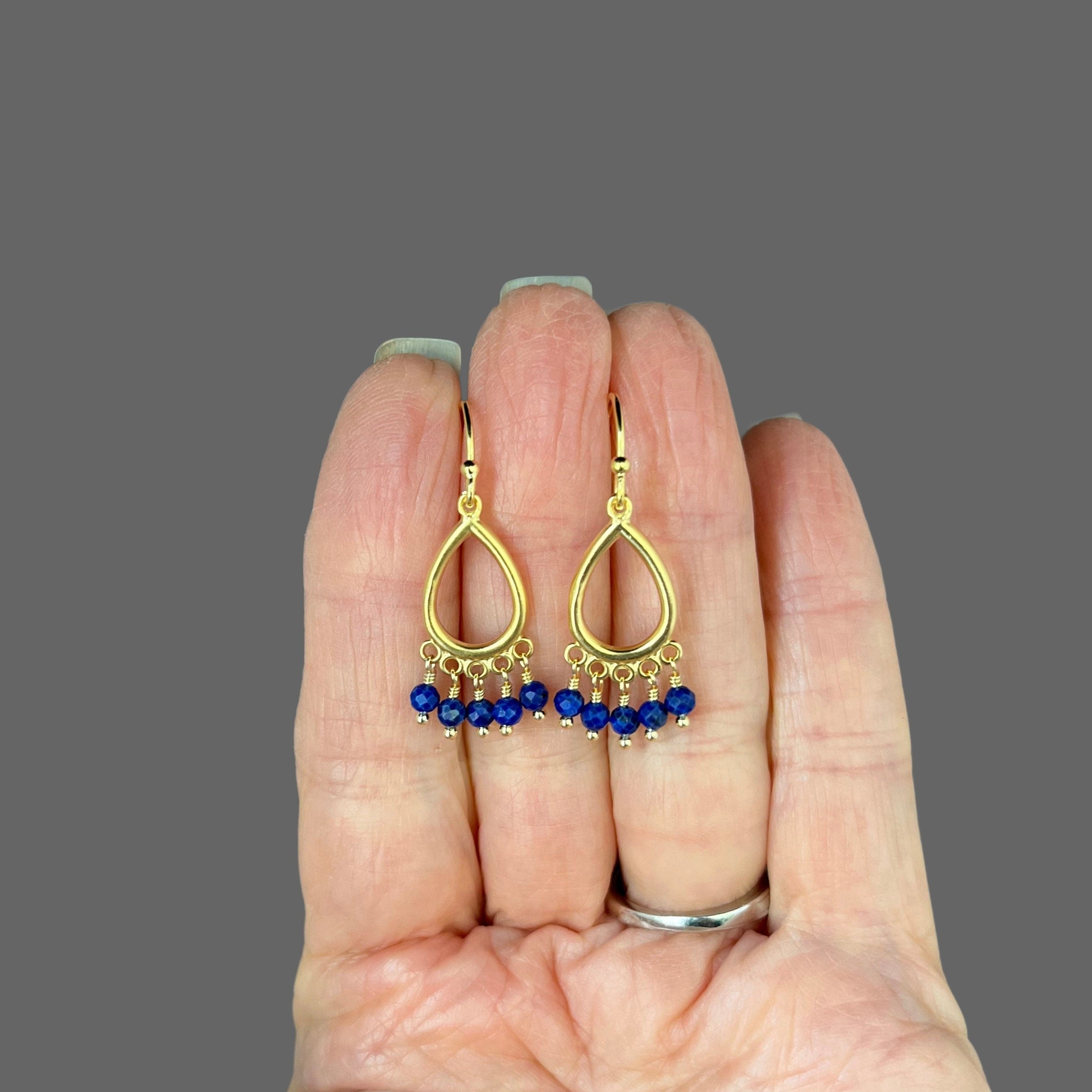 Lapis Lazuli and Matte Gold Vermeil Chandelier Dangle Earrings