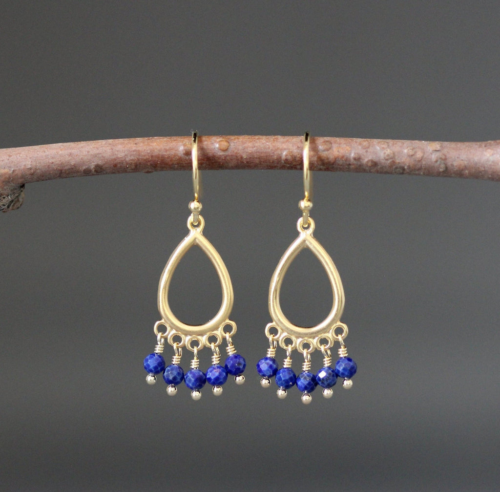 Lapis Lazuli and Matte Gold Vermeil Chandelier Dangle Earrings