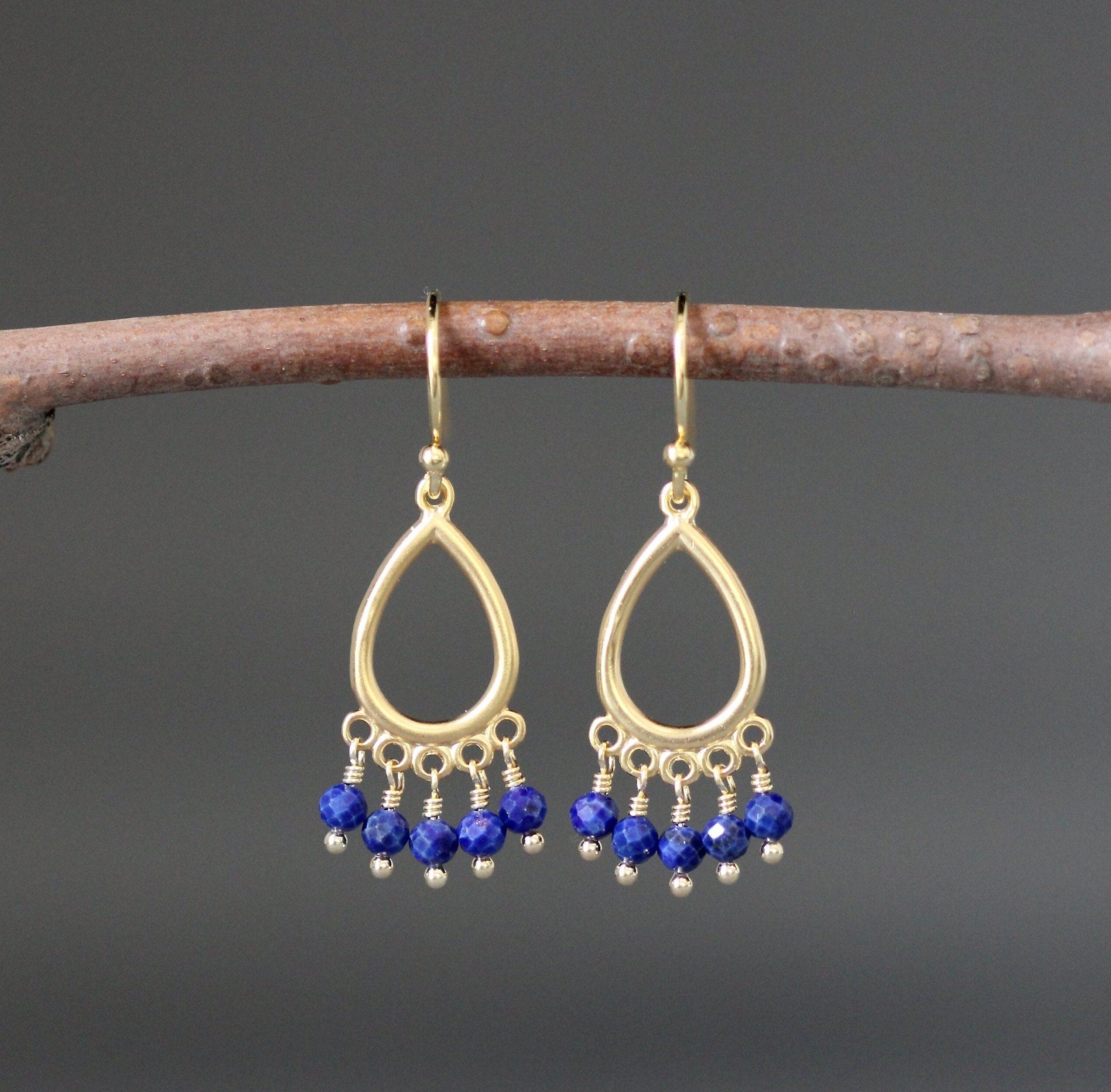 Lapis Lazuli and Matte Gold Vermeil Chandelier Dangle Earrings