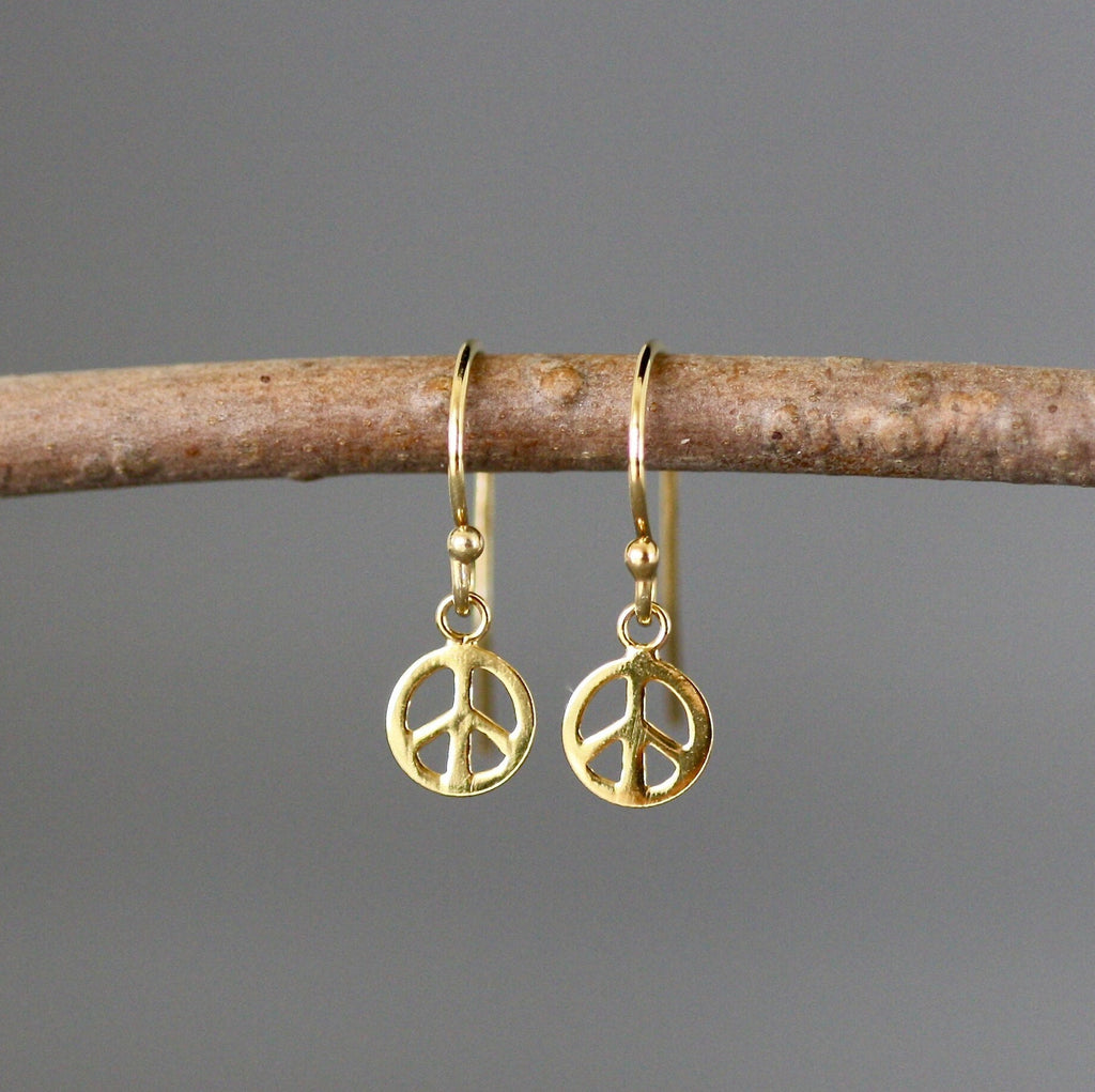Small Gold Vermeil Peace Sign Charm Earrings