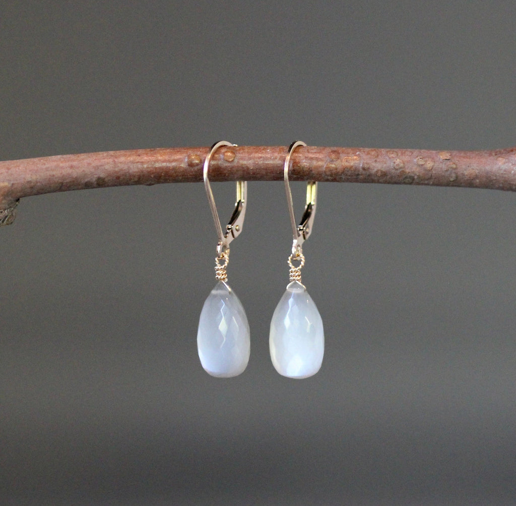 Gray Moonstone Teardrop Earrings on Gold Filled Leverbacks