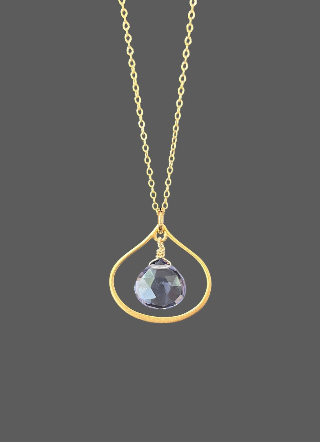Blue Iolite Gemstone Pendant on a Gold Vermeil Frame and Gold Filled Chain