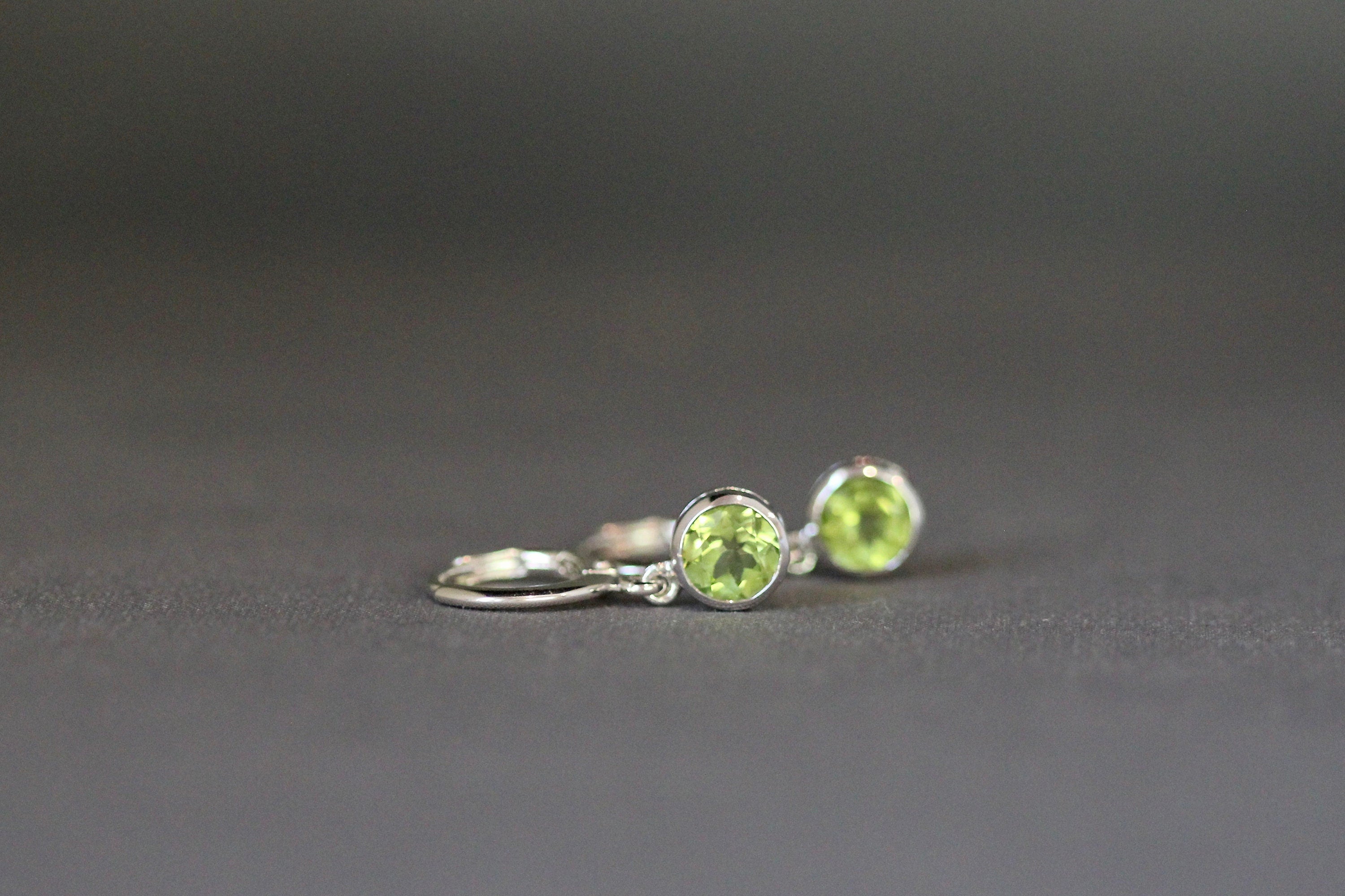 Peridot Bezel Charm Earrings on Silver Huggie Hoops