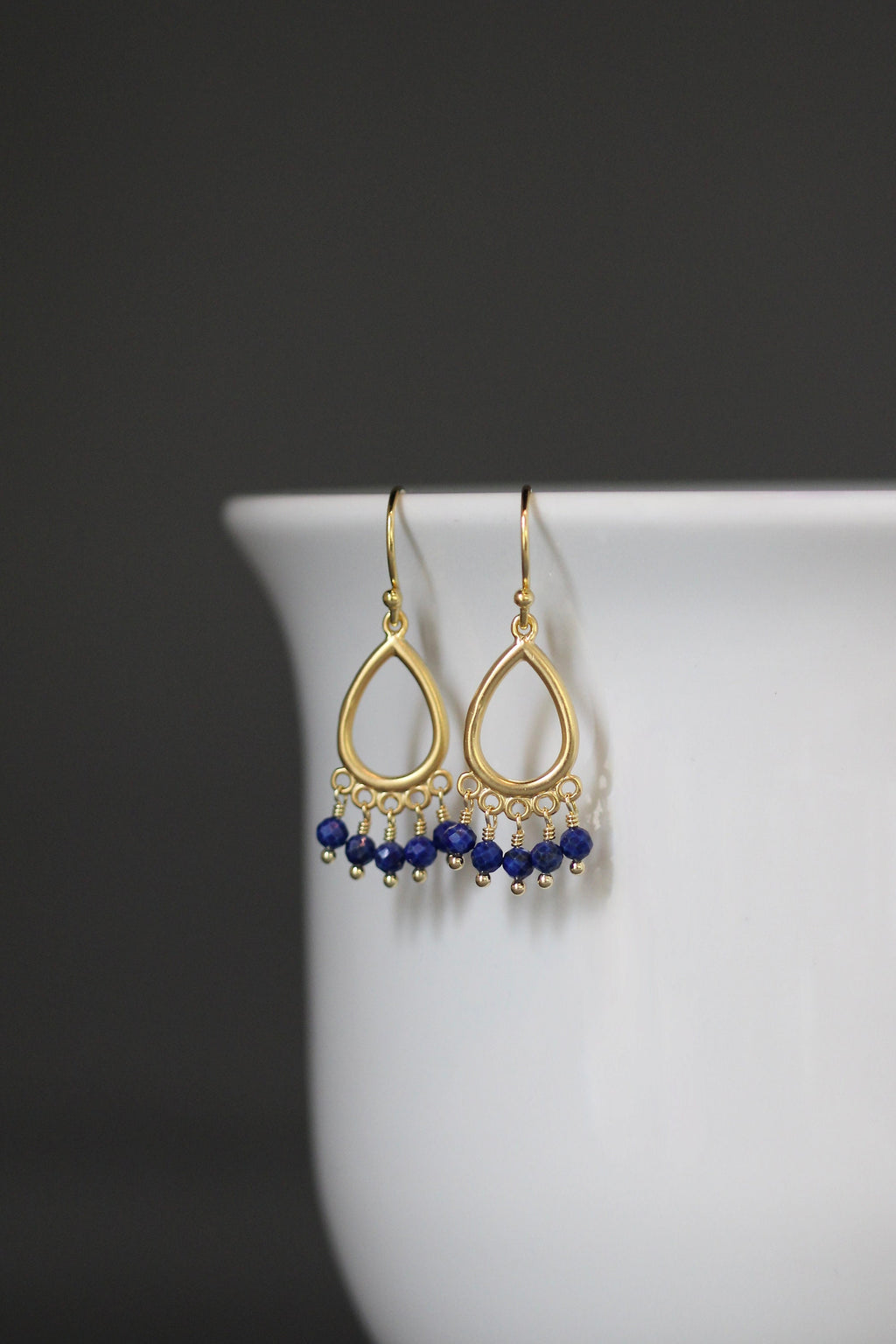 Lapis Lazuli and Matte Gold Vermeil Chandelier Dangle Earrings