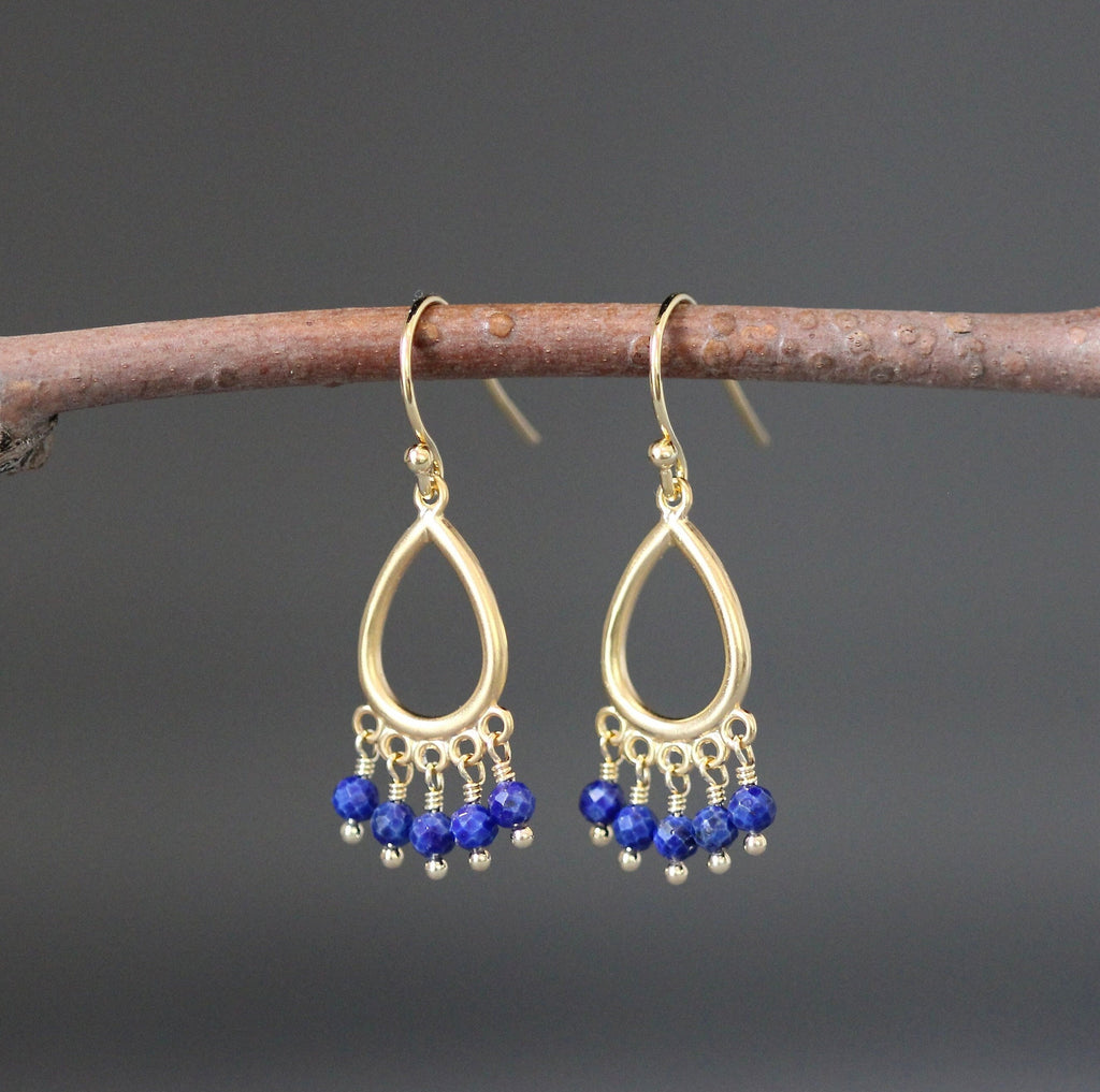 Lapis Lazuli and Matte Gold Vermeil Chandelier Dangle Earrings