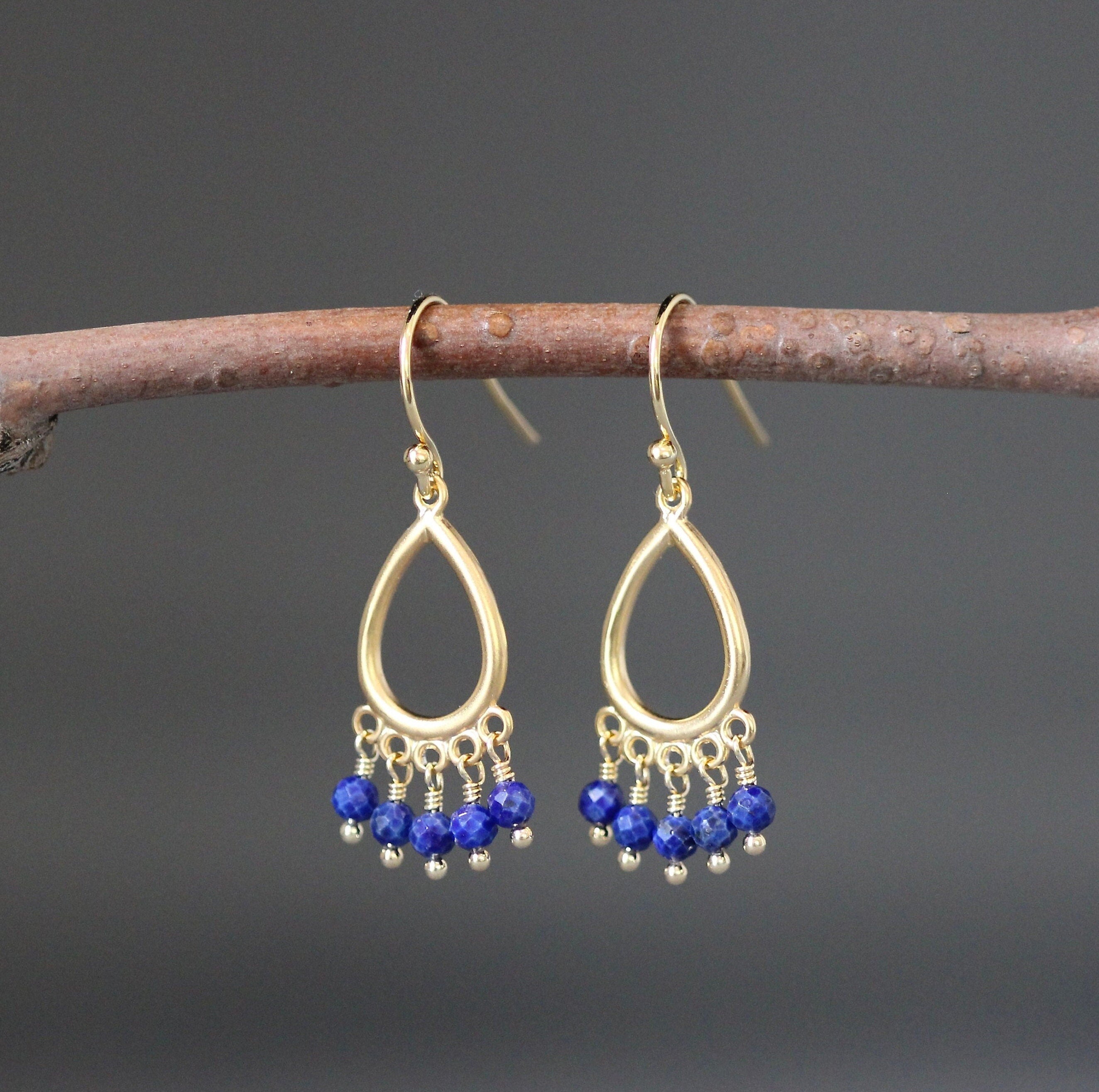 Lapis Lazuli and Matte Gold Vermeil Chandelier Dangle Earrings
