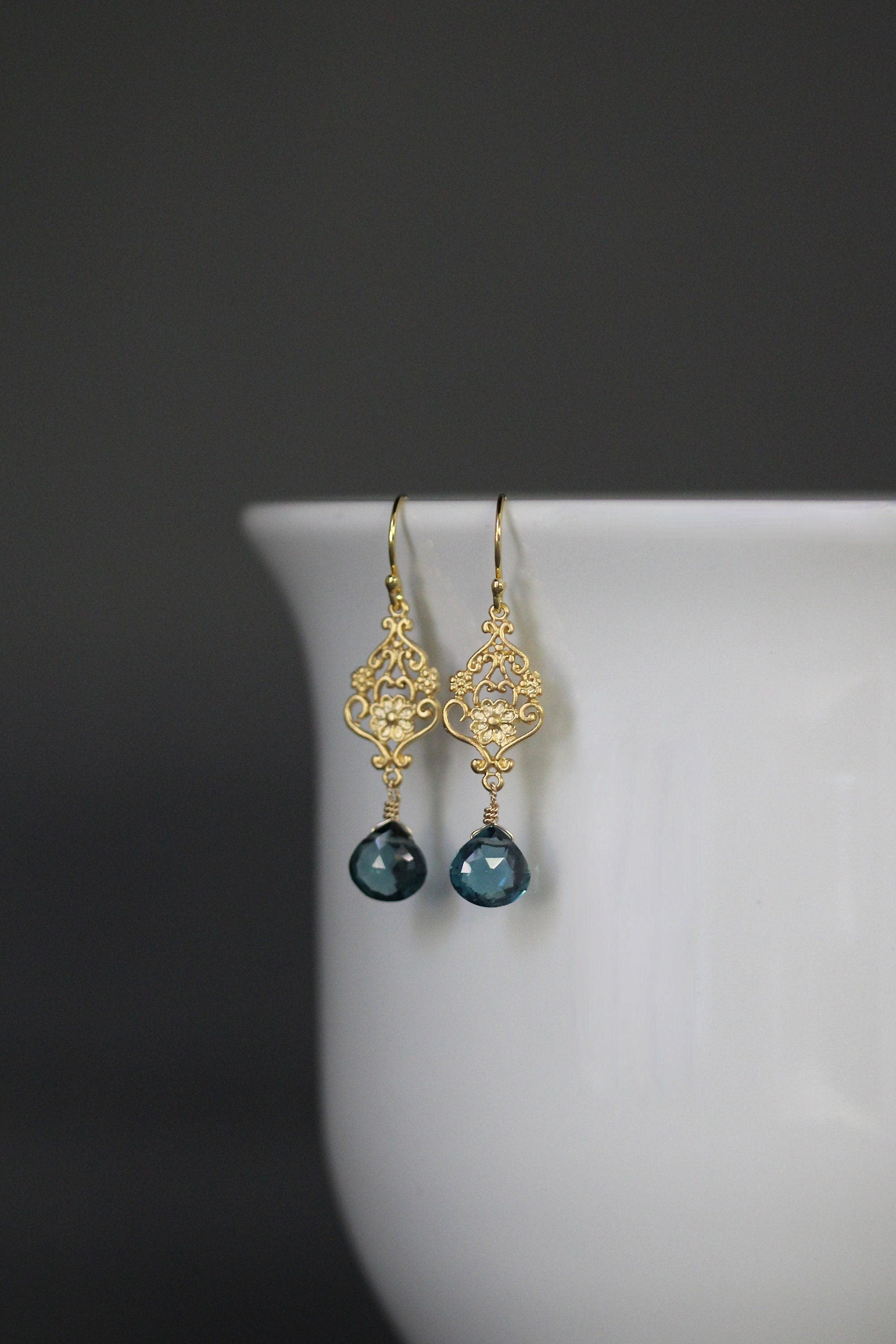 London Blue Topaz Quartz and Gold Earrings