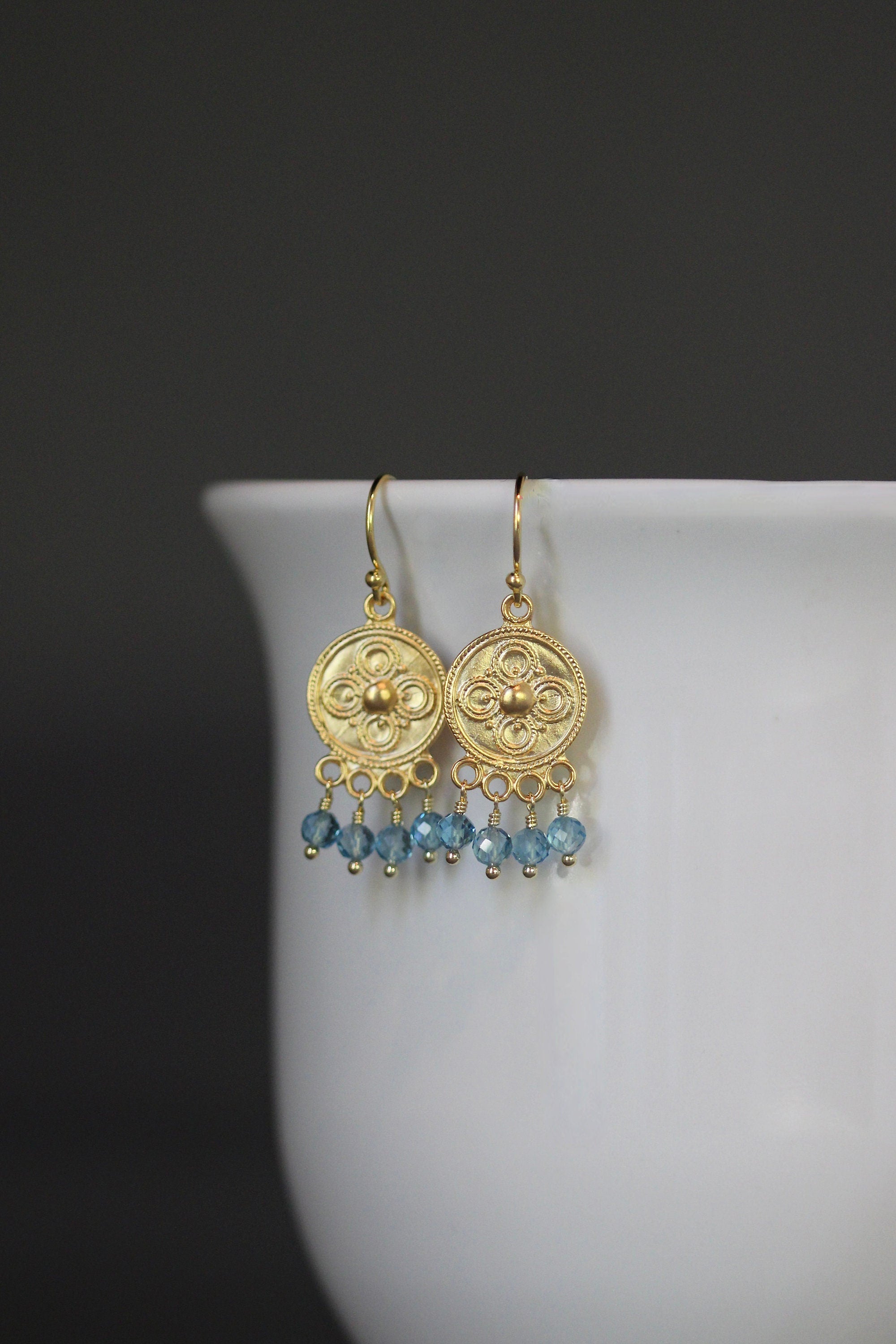 Blue Topaz and Gold Vermeil Chandelier Dangle Earrings