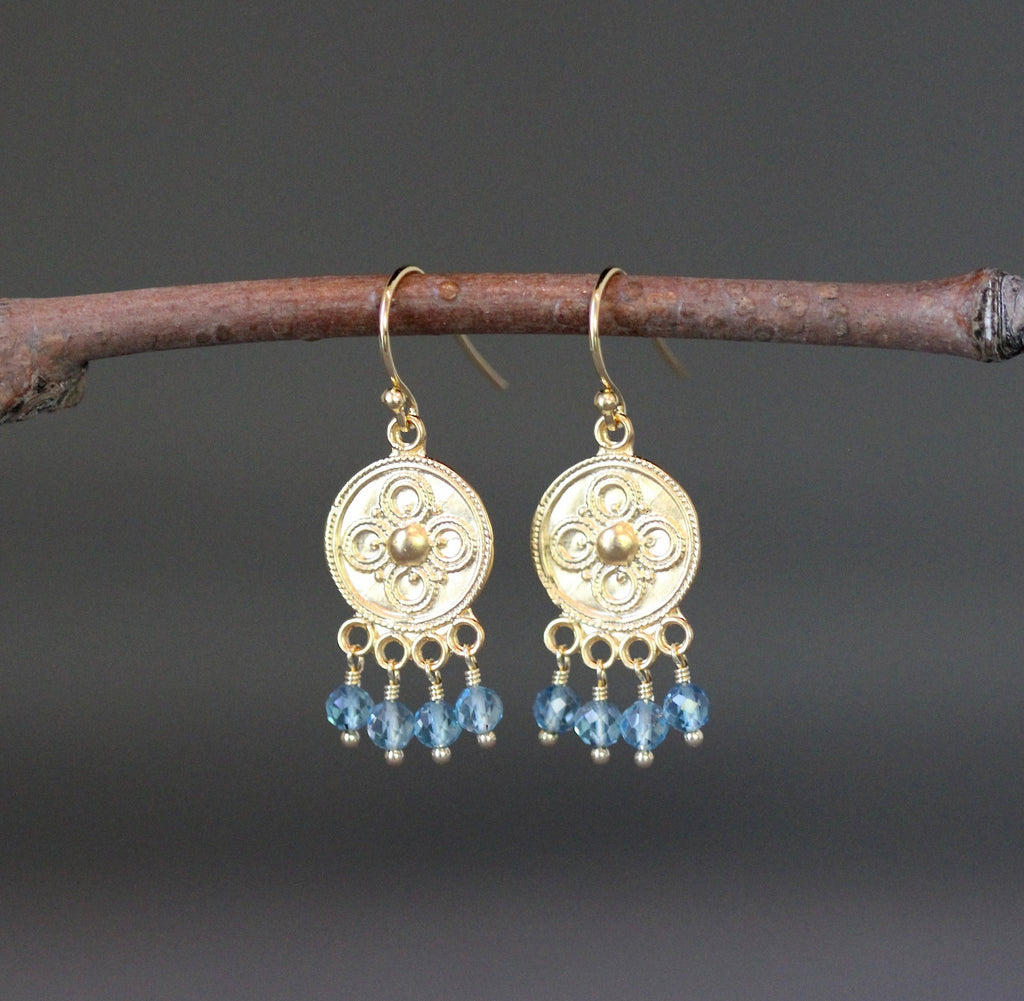 Blue Topaz and Gold Vermeil Chandelier Dangle Earrings