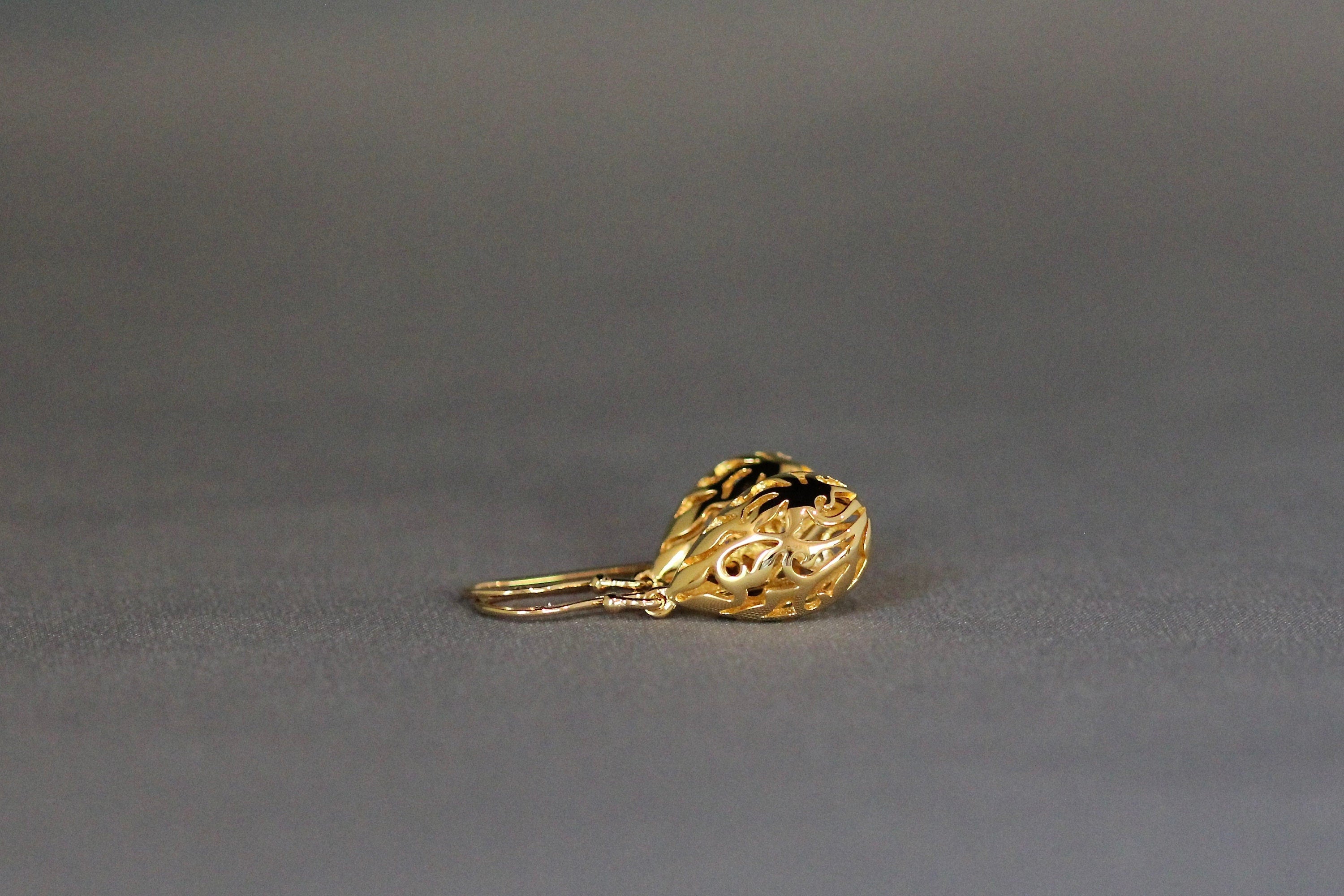 Gold Vermeil Filigree Teardrop Charm Dangle Earrings