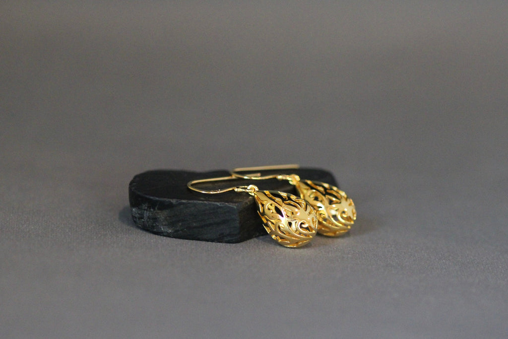 Gold Vermeil Filigree Teardrop Charm Dangle Earrings