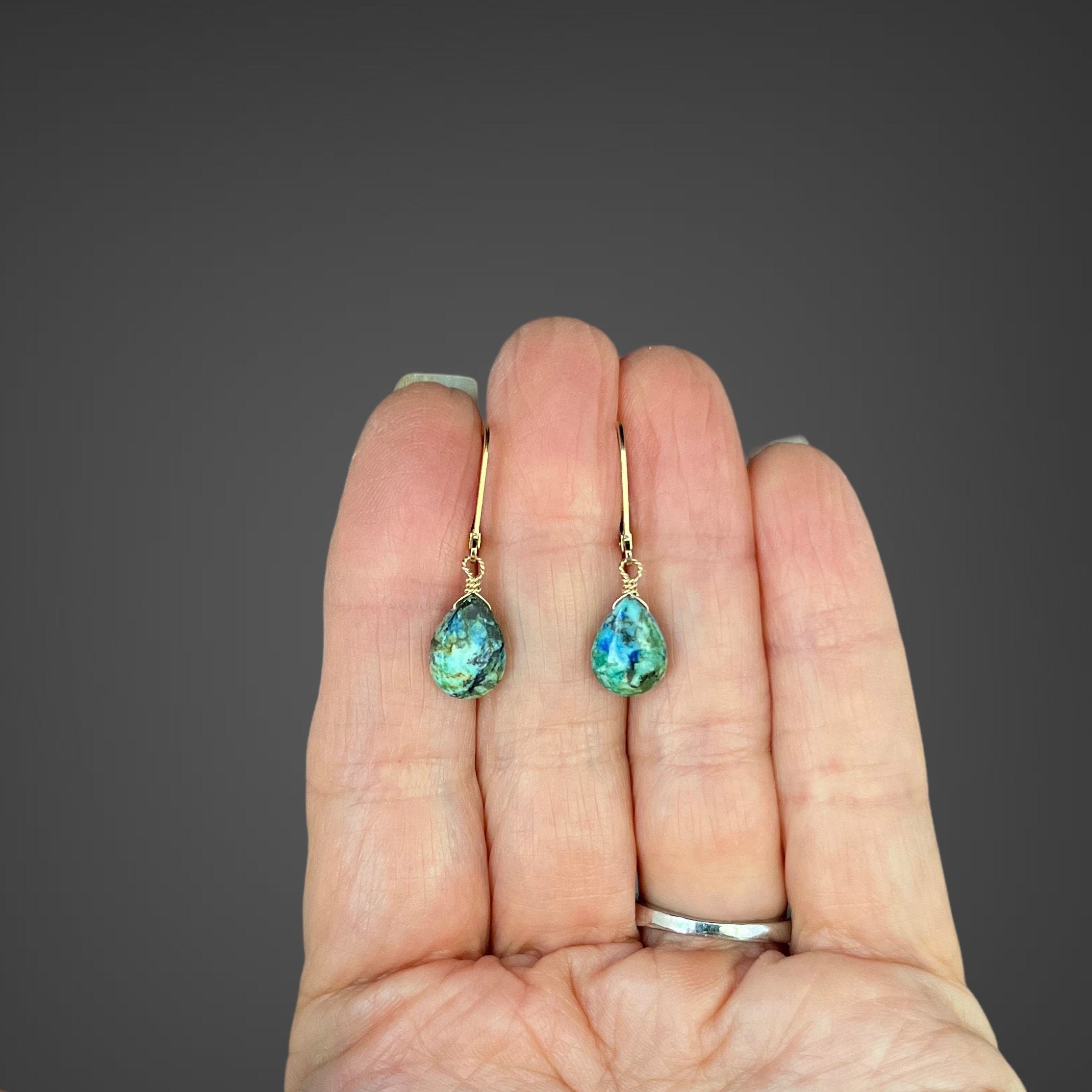 Blue Azurite Turquoise Teardrop Earrings