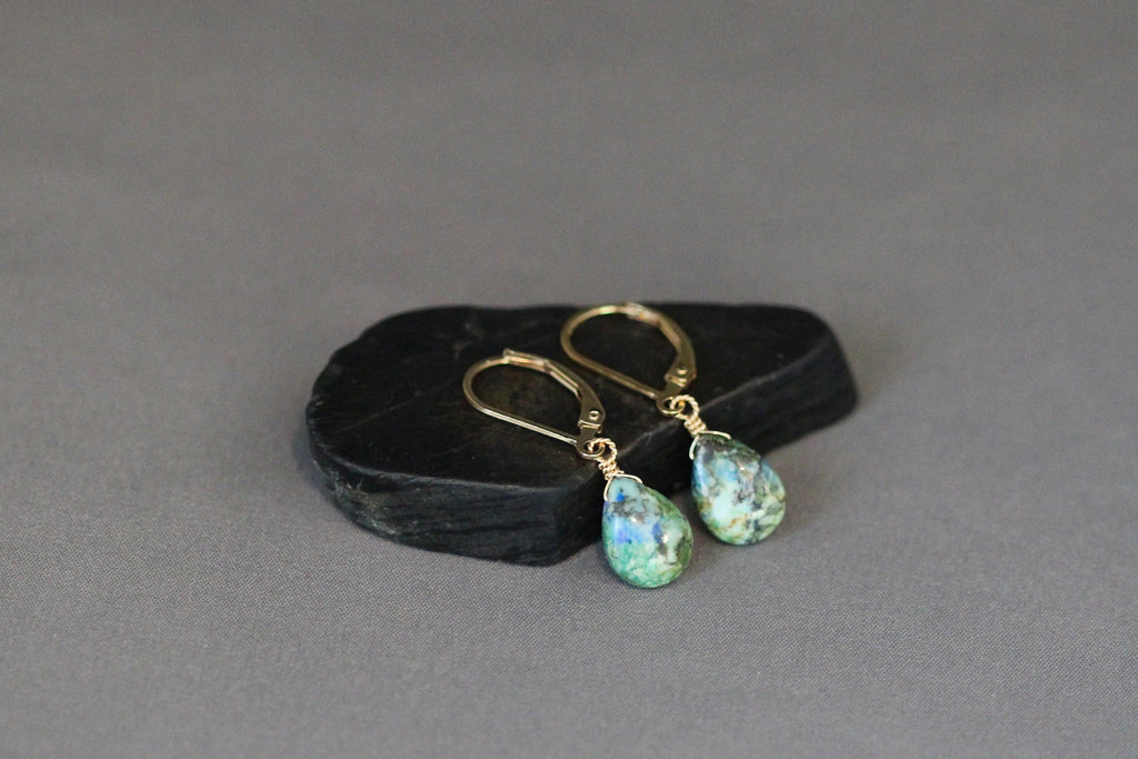 Blue Azurite Turquoise Teardrop Earrings