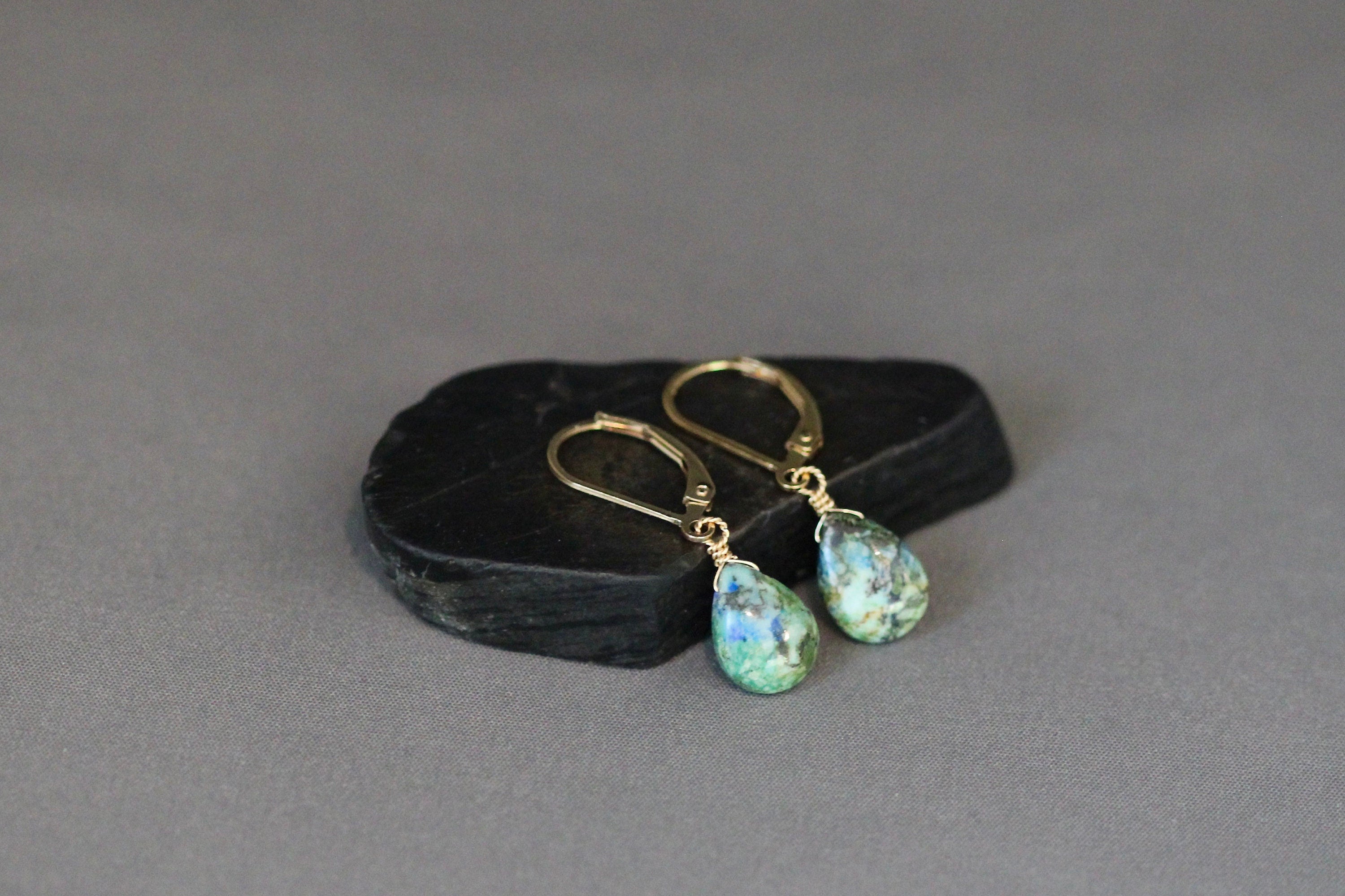Blue Azurite Turquoise Teardrop Earrings