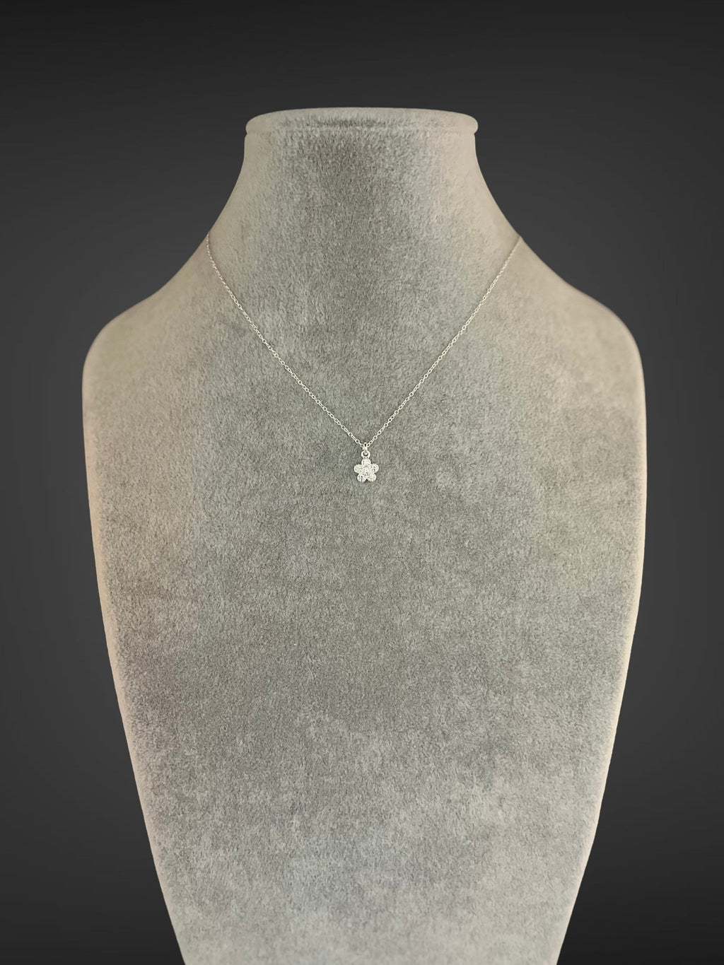 Cubic Zirconia Sterling Silver Flower Pendant Necklace