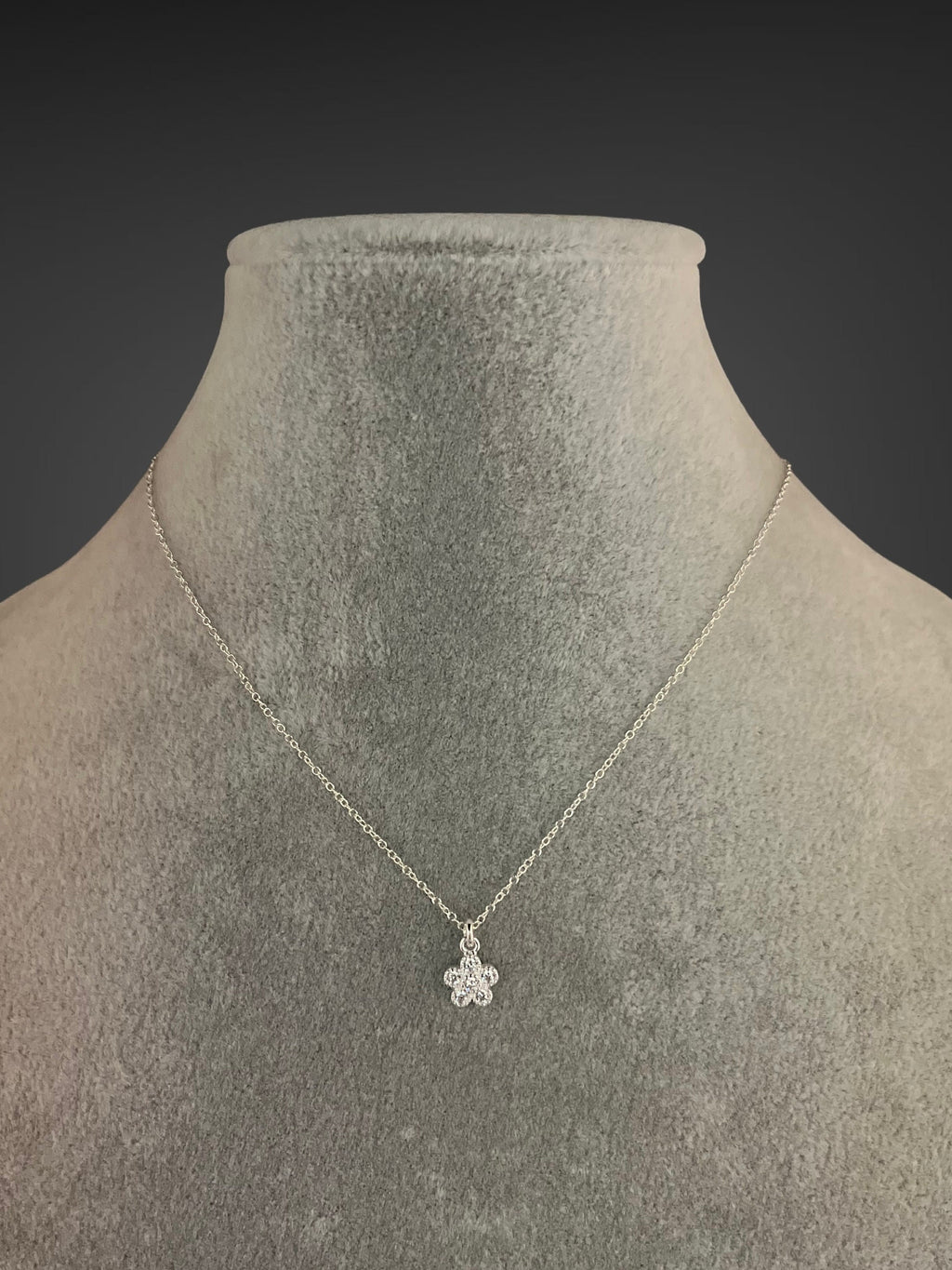 Cubic Zirconia Sterling Silver Flower Pendant Necklace