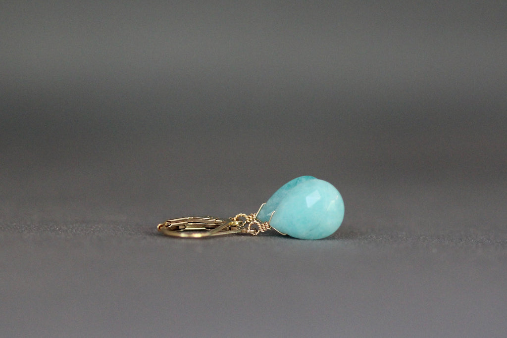 Turquoise Amazonite Teardrop Earrings with Gold Filled Leverback Earwires
