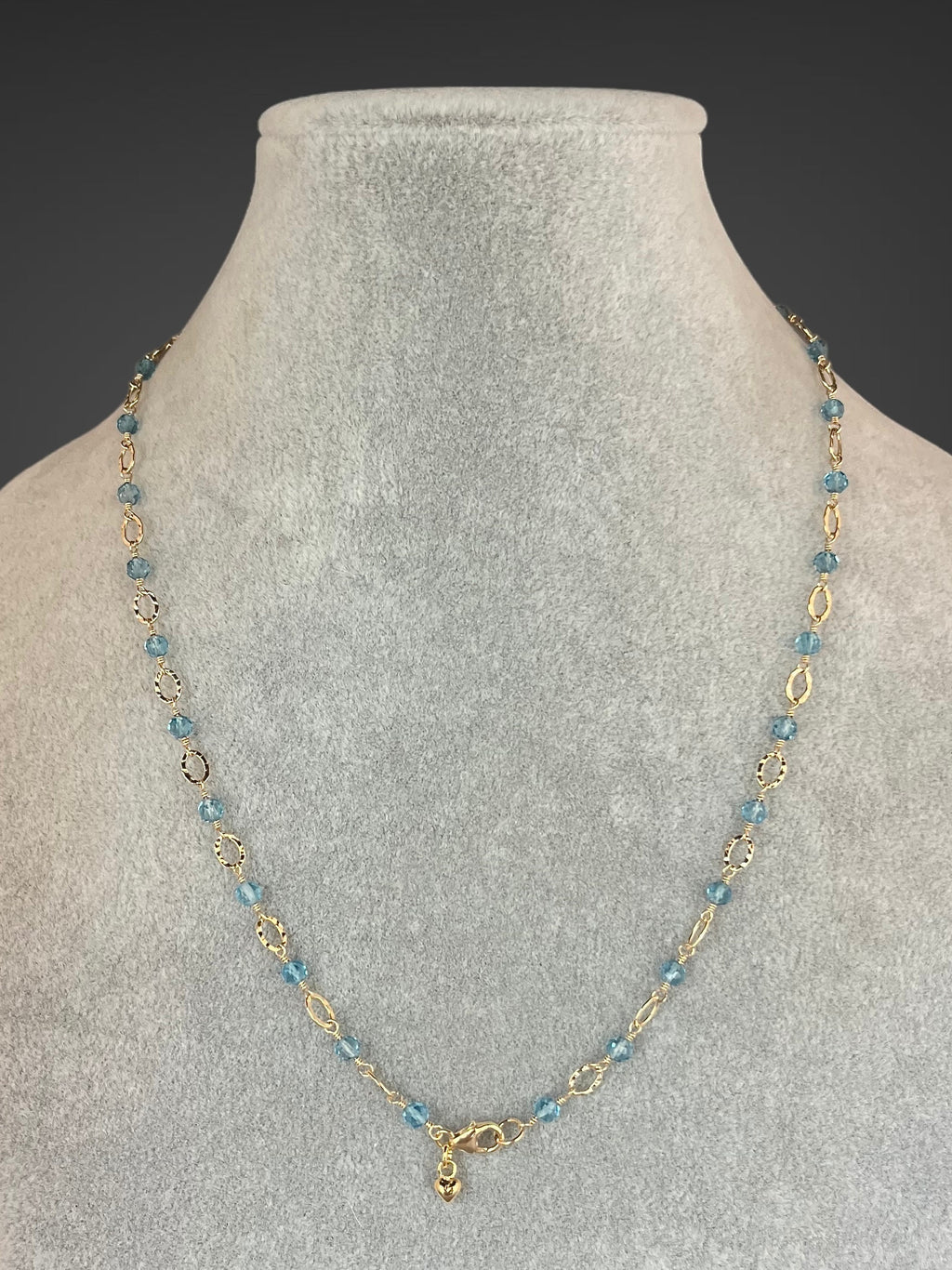 Blue Topaz and Gold Filled Hammered Oval Link Necklace
