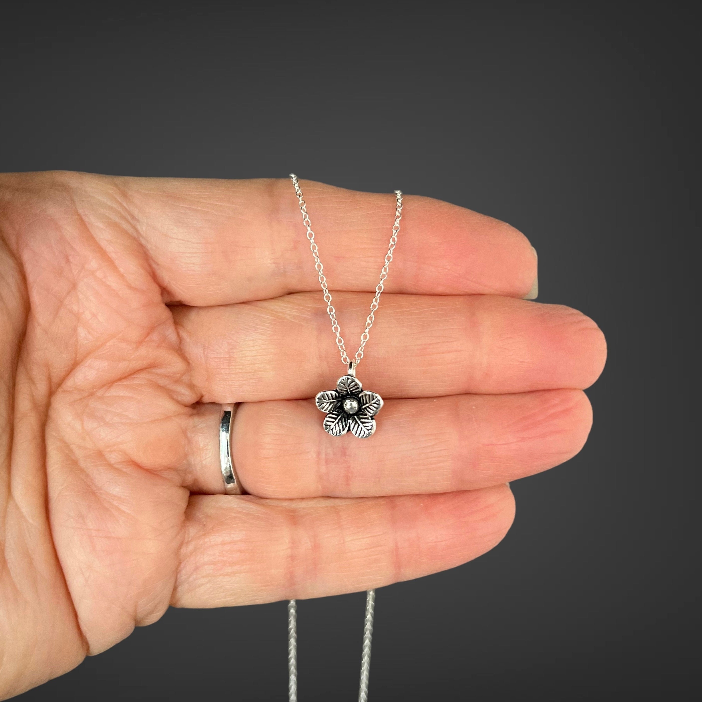 Bali Sterling Silver 3D Flower Charm Necklace