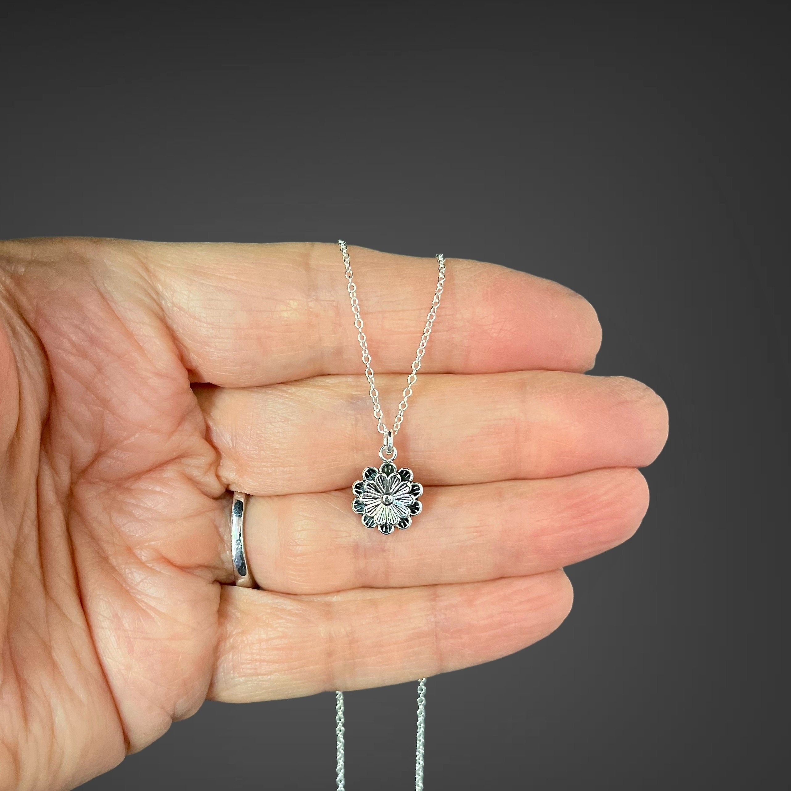 Bali Silver Flower Charm Necklace