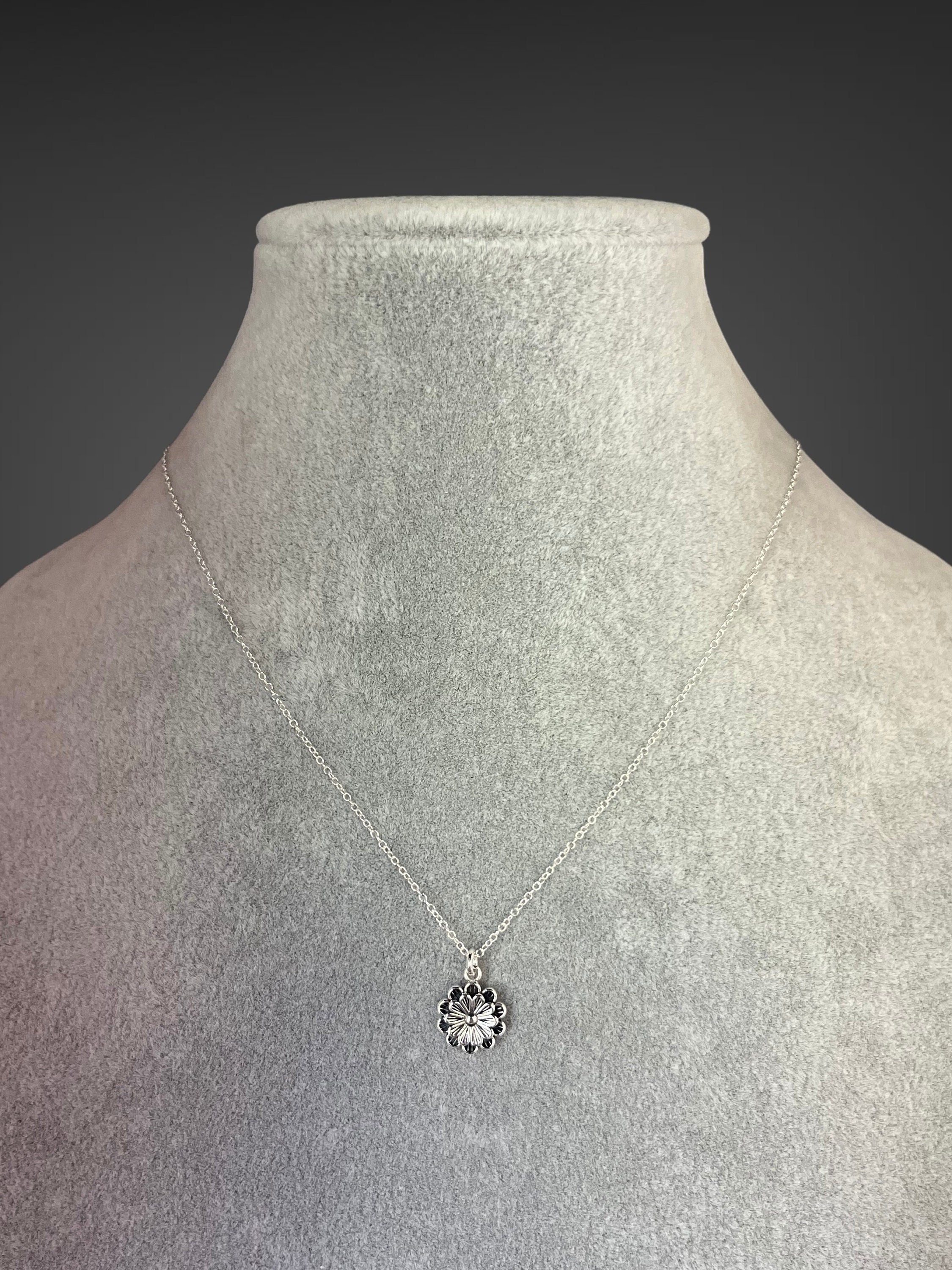 Bali Silver Flower Charm Necklace