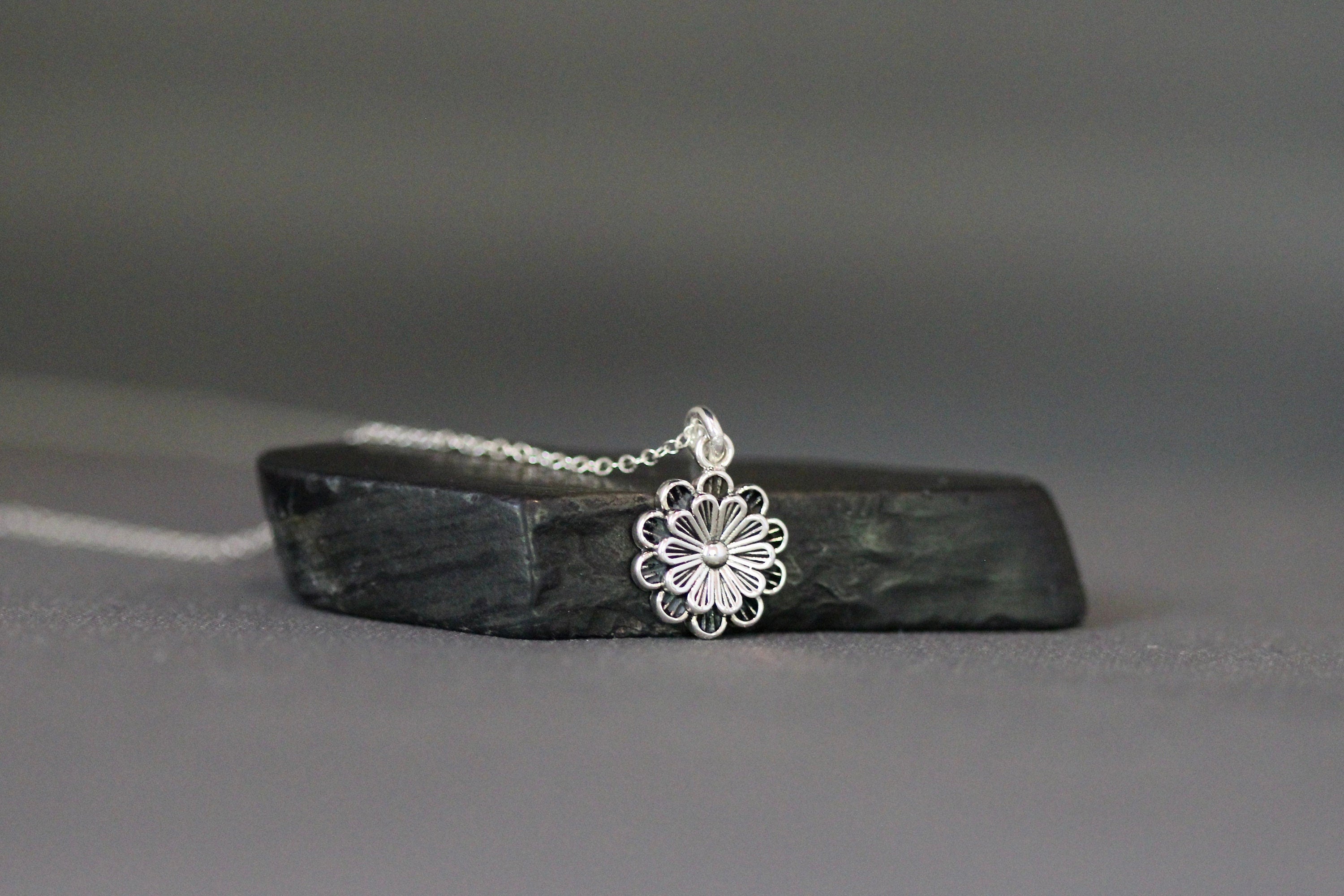 Bali Silver Flower Charm Necklace