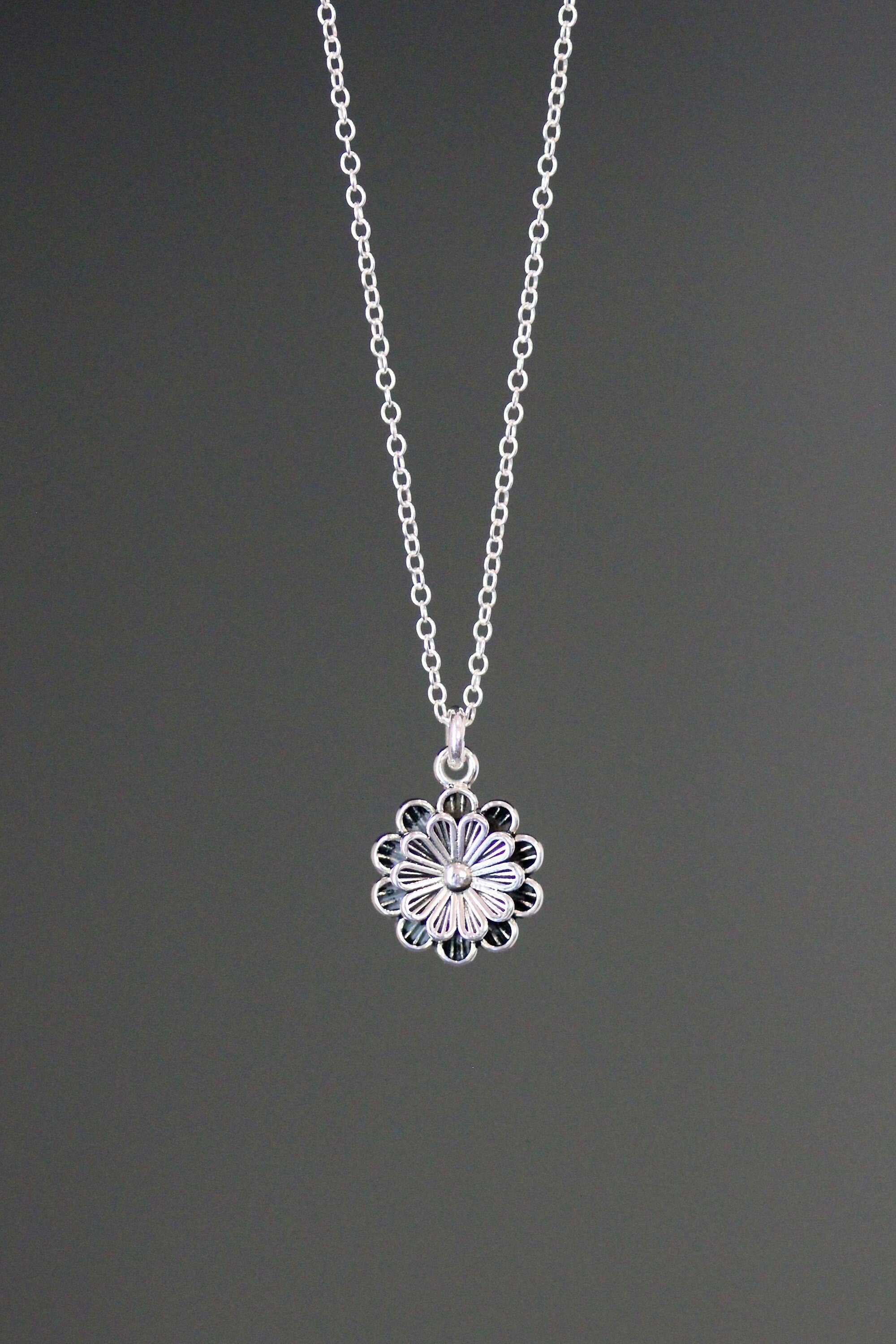 Bali Silver Flower Charm Necklace