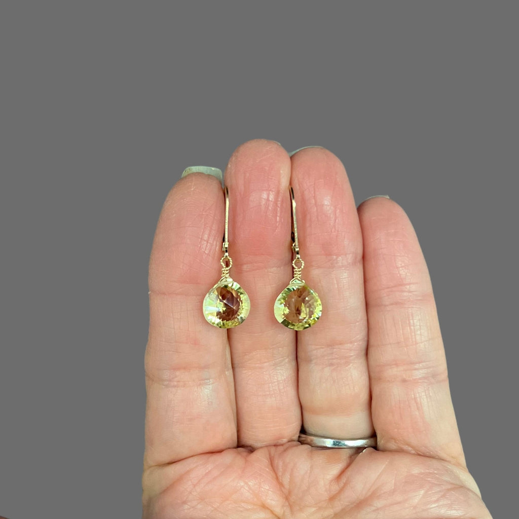 Lemon Quartz Diamond-Cut Teardrop Gold Filled Leverback Dangle Earrings