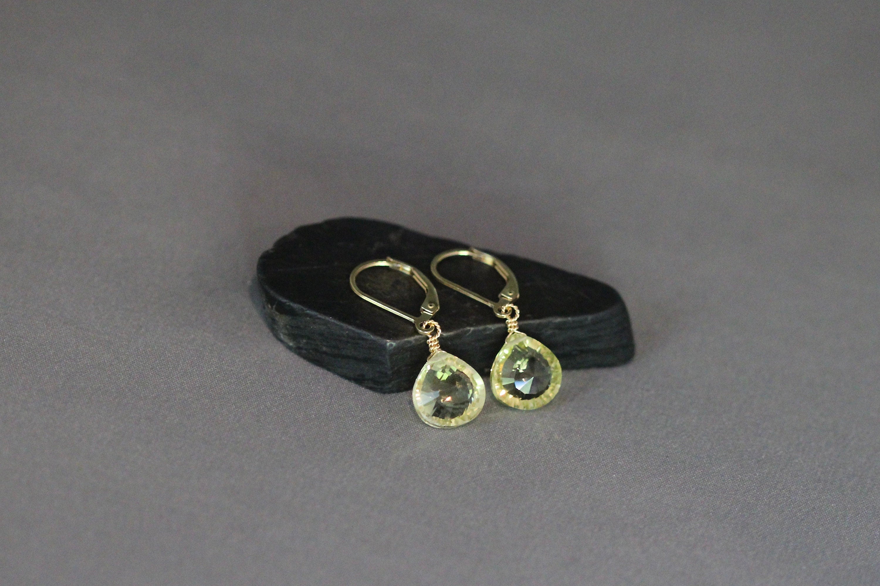 Lemon Quartz Diamond-Cut Teardrop Gold Filled Leverback Dangle Earrings