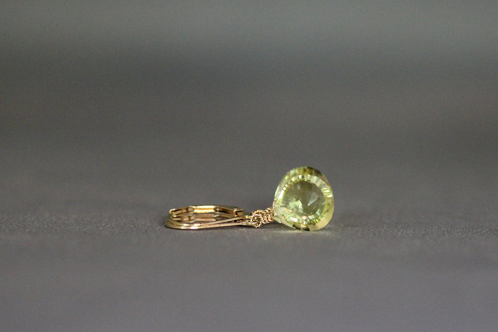 Lemon Quartz Diamond-Cut Teardrop Gold Filled Leverback Dangle Earrings