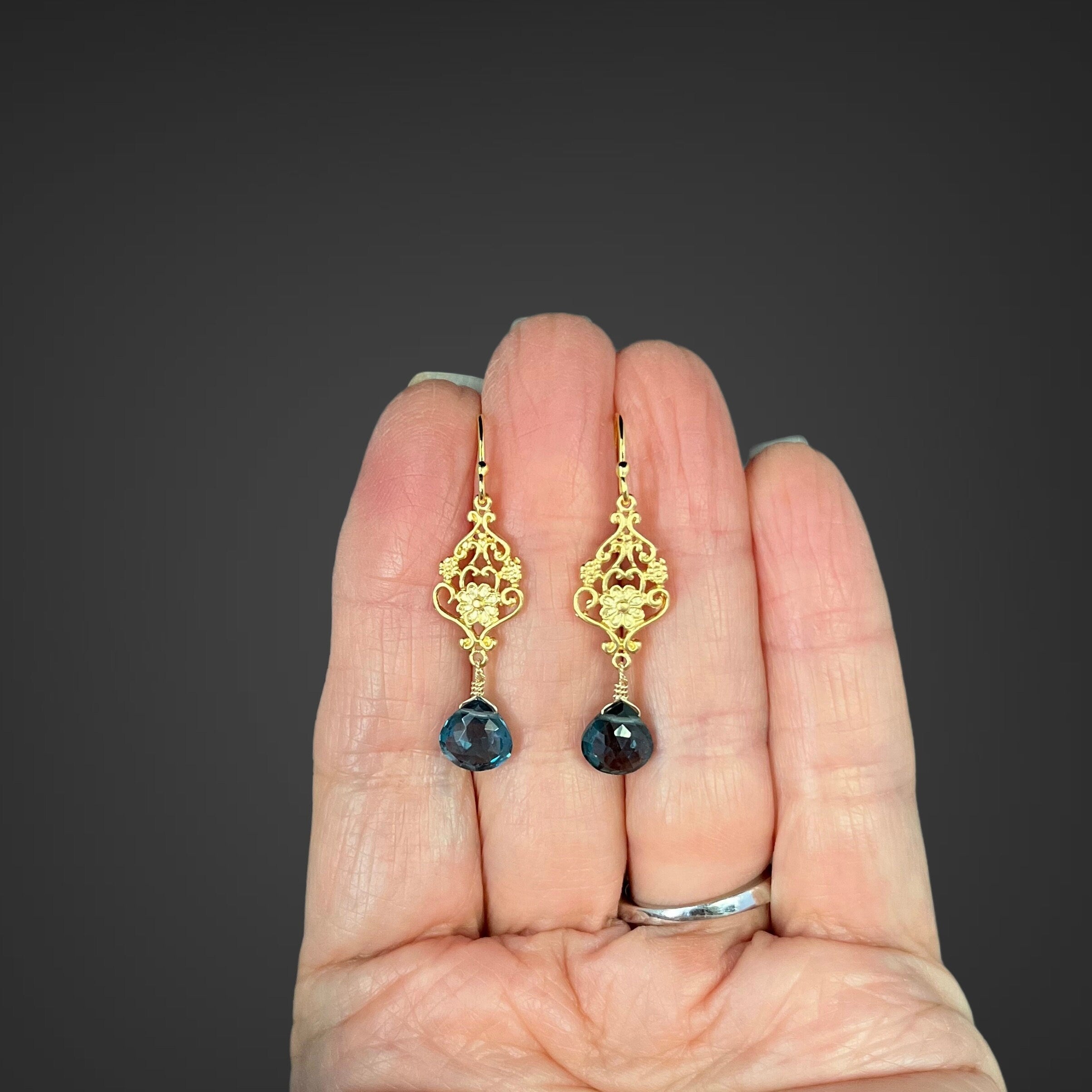 London Blue Topaz Quartz and Gold Earrings