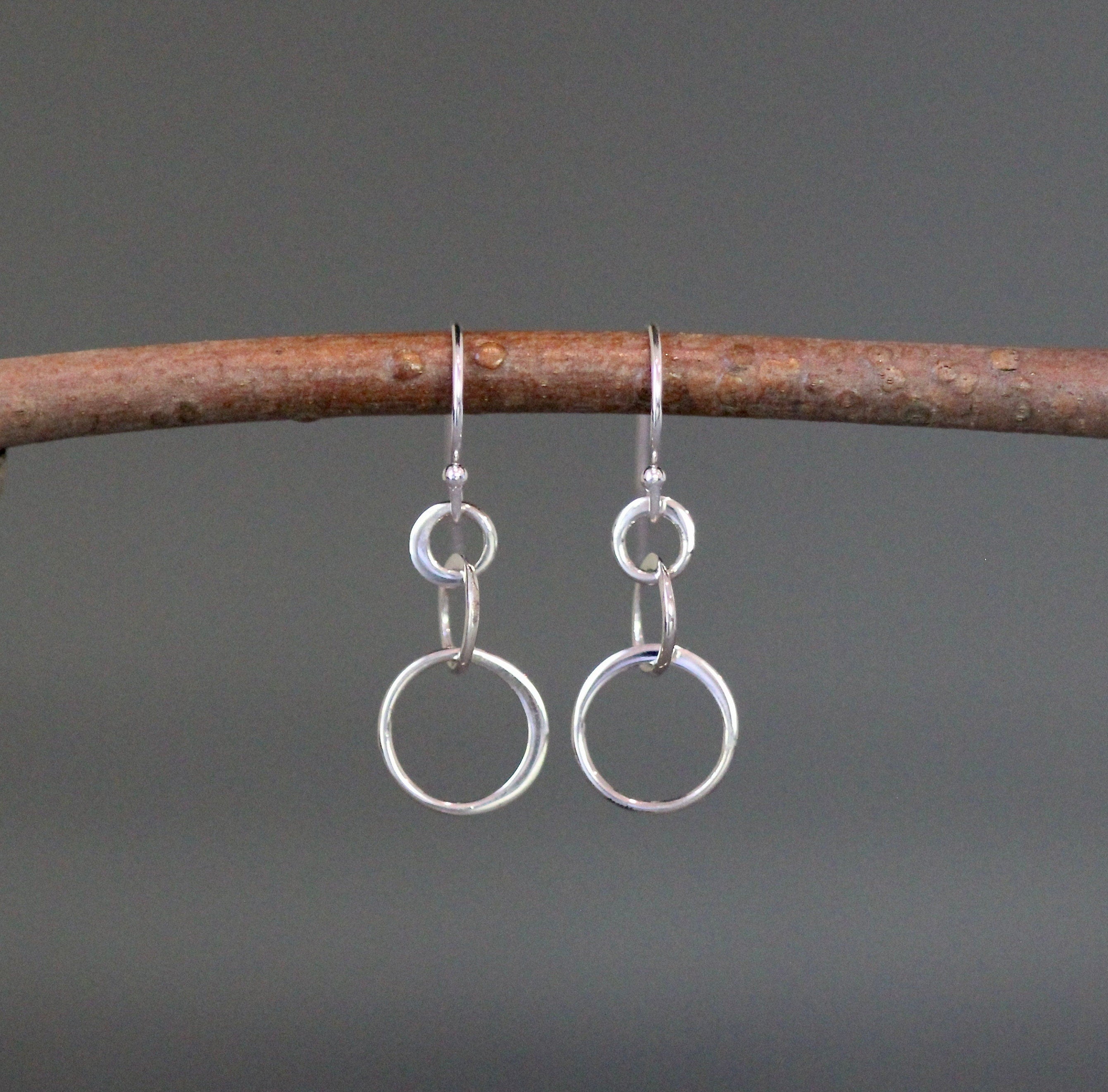 Sterling Silver Triple Graduated Circle Dangle Earrings