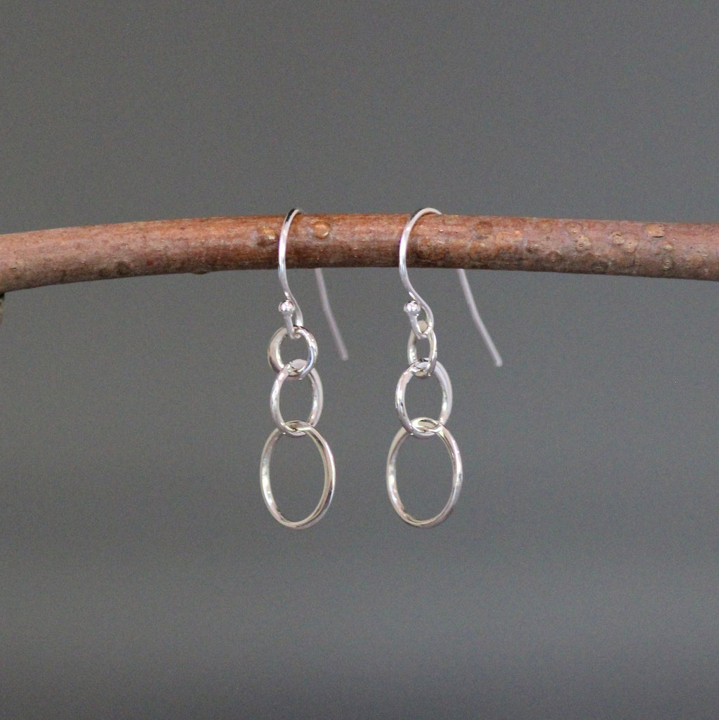 Sterling Silver Triple Graduated Circle Dangle Earrings