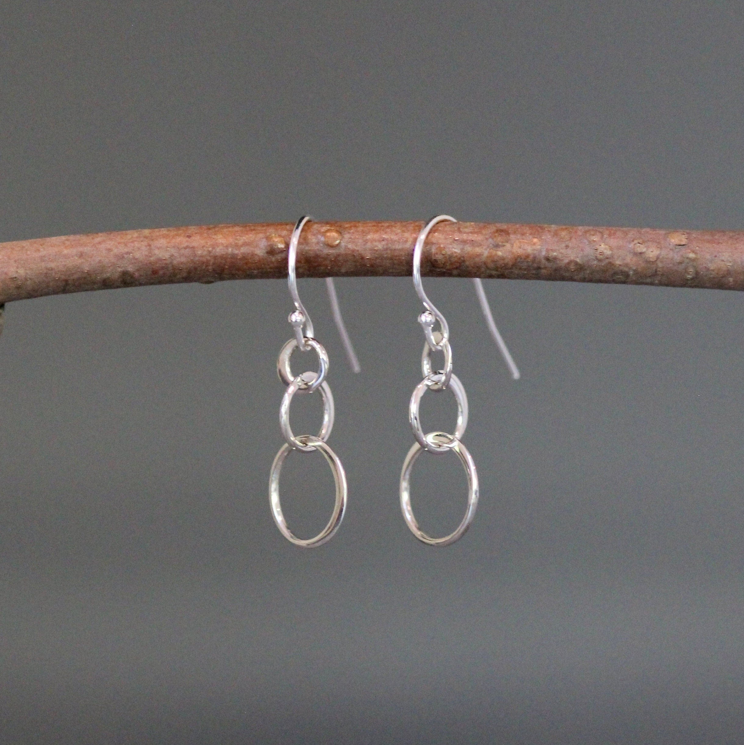 Sterling Silver Triple Graduated Circle Dangle Earrings