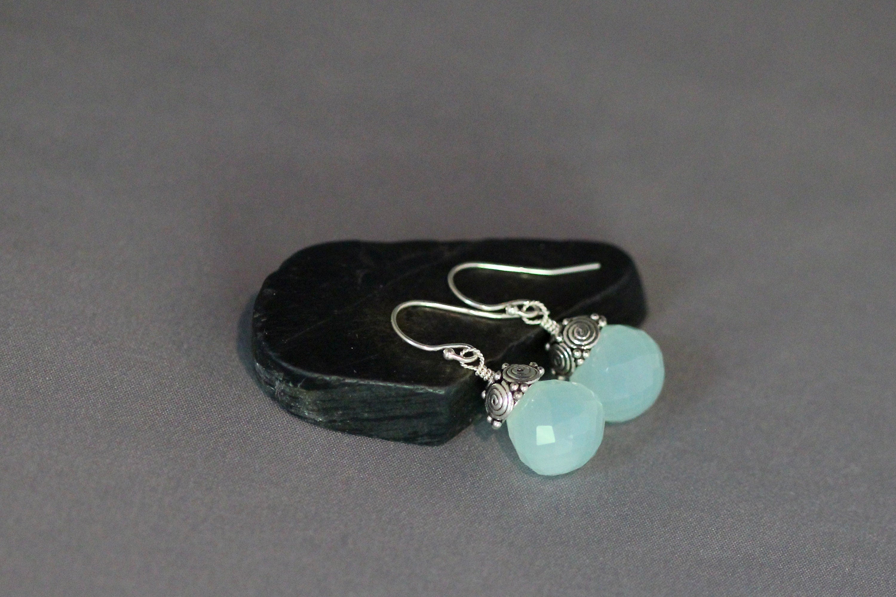 Aqua Chalcedony Dangle Earrings
