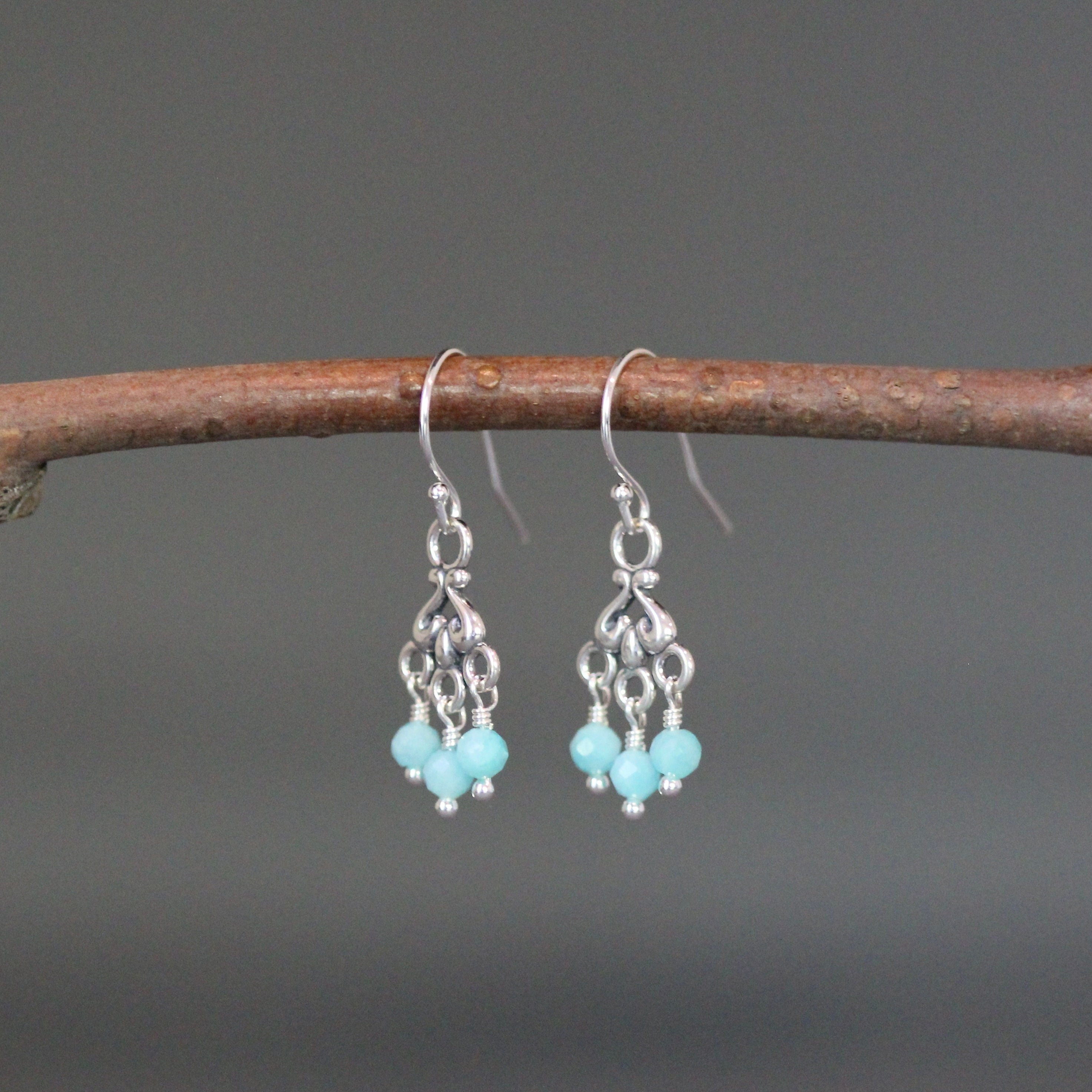 Amazonite Chandelier Earrings in Sterling Silver