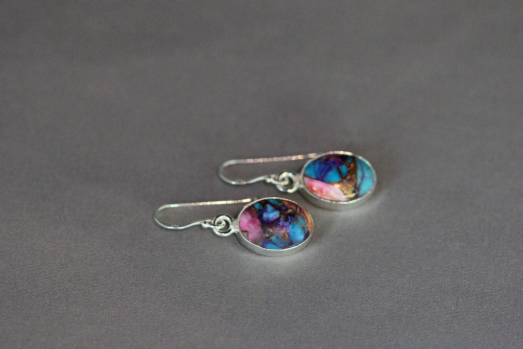 Mojave Copper Turquoise Oval Cabochon Earrings in Sterling Silver Bezels