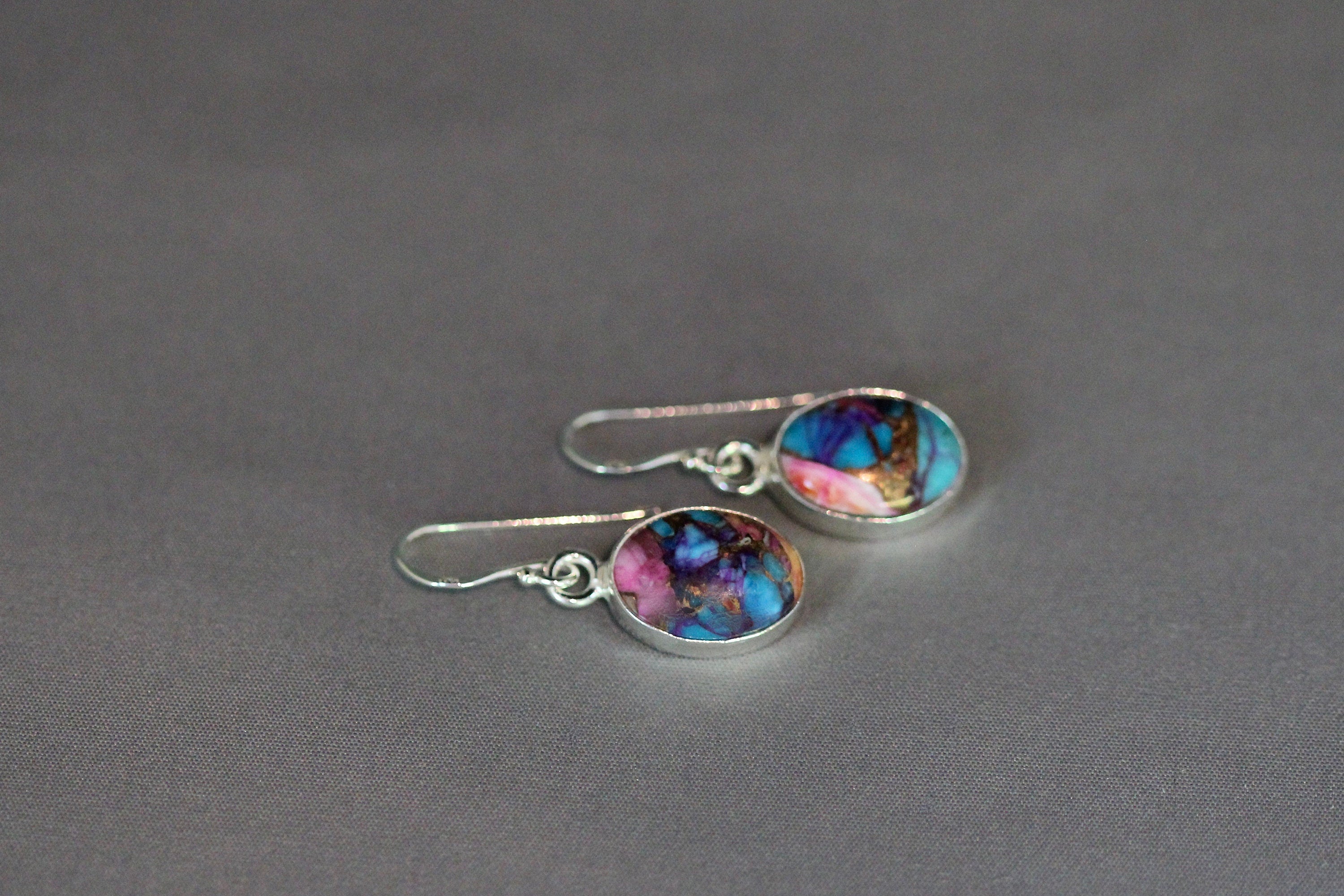 Mojave Copper Turquoise Oval Cabochon Earrings in Sterling Silver Bezels