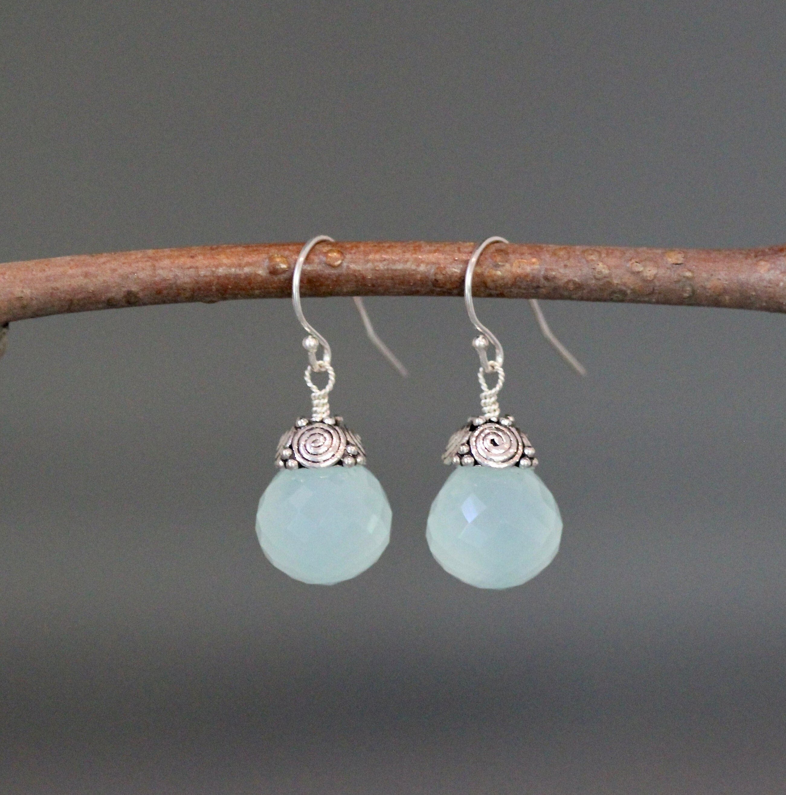 Aqua Chalcedony Dangle Earrings