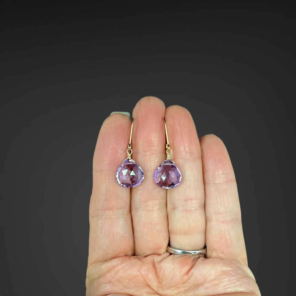 Amethyst Quartz Teardrop Gold Filled Leverback Dangle Earrings