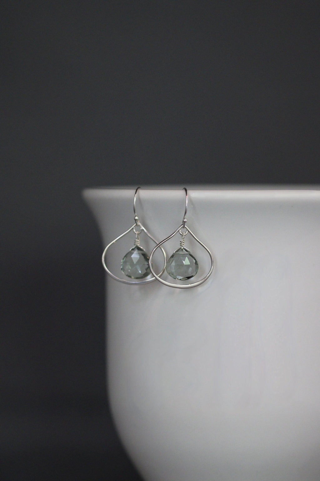 Green Amethyst Quartz Teardrop Earrings
