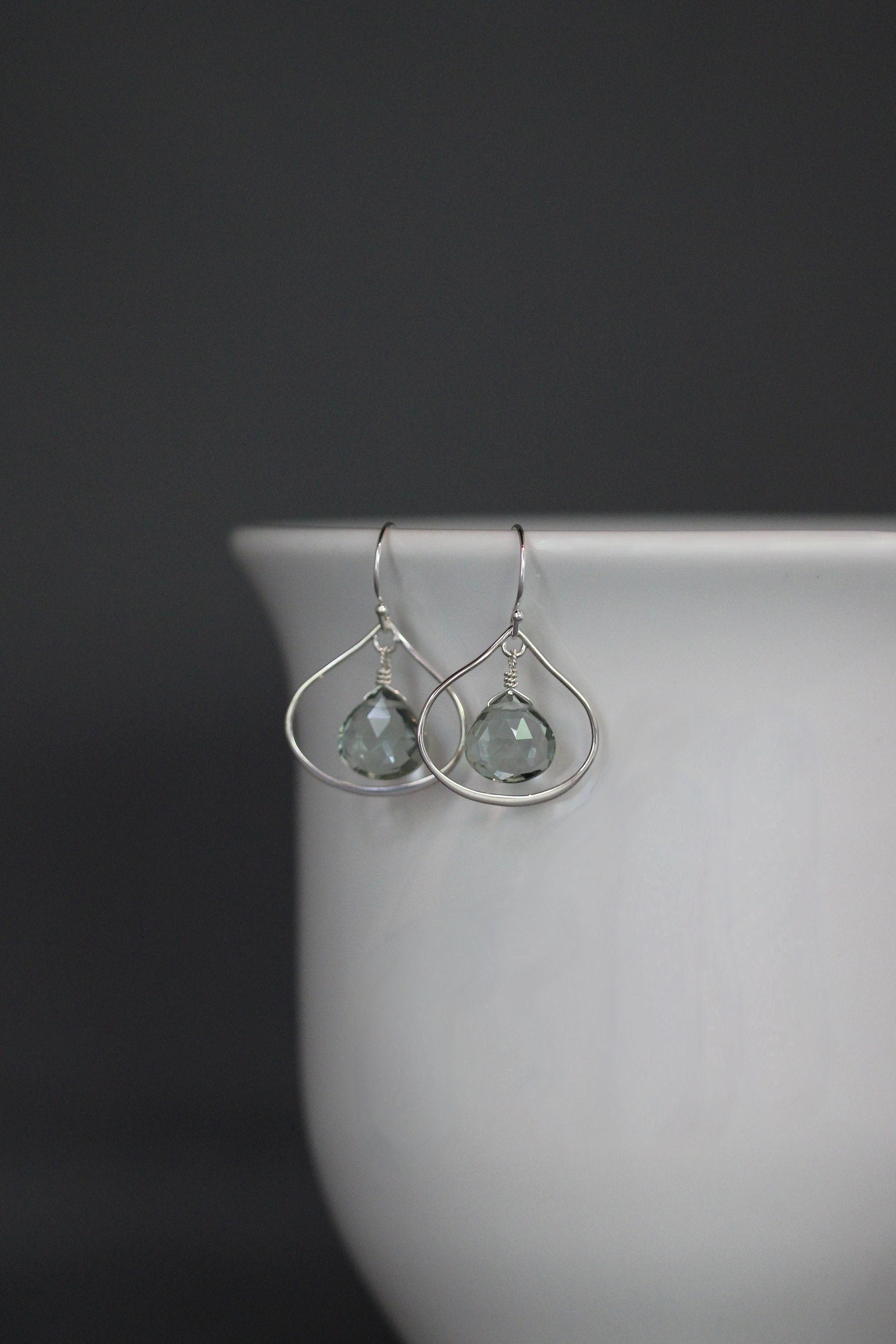 Green Amethyst Quartz Teardrop Earrings