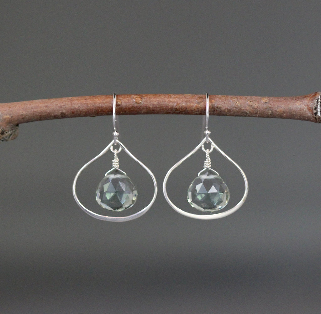 Green Amethyst Quartz Teardrop Earrings