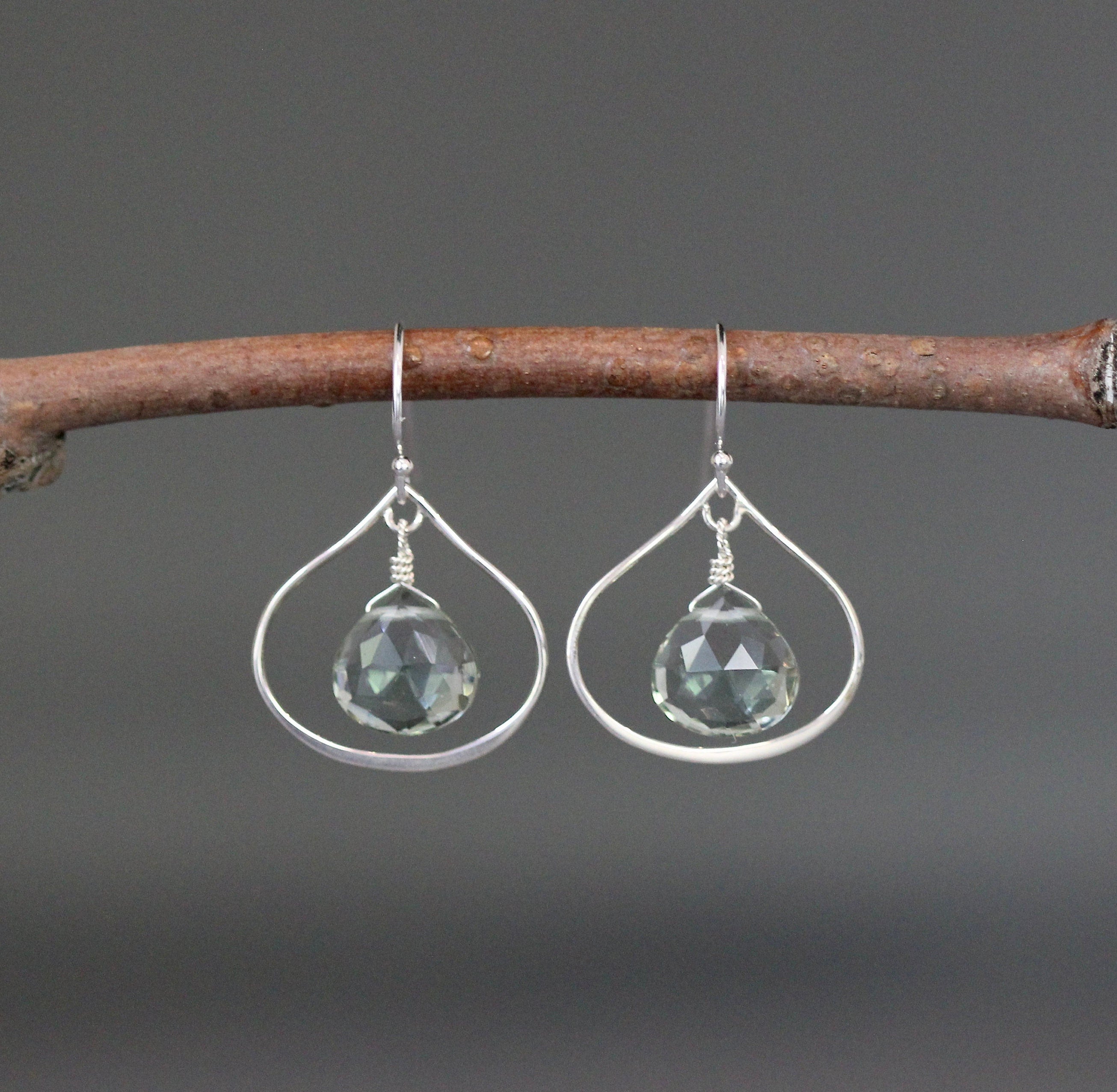 Green Amethyst Quartz Teardrop Earrings