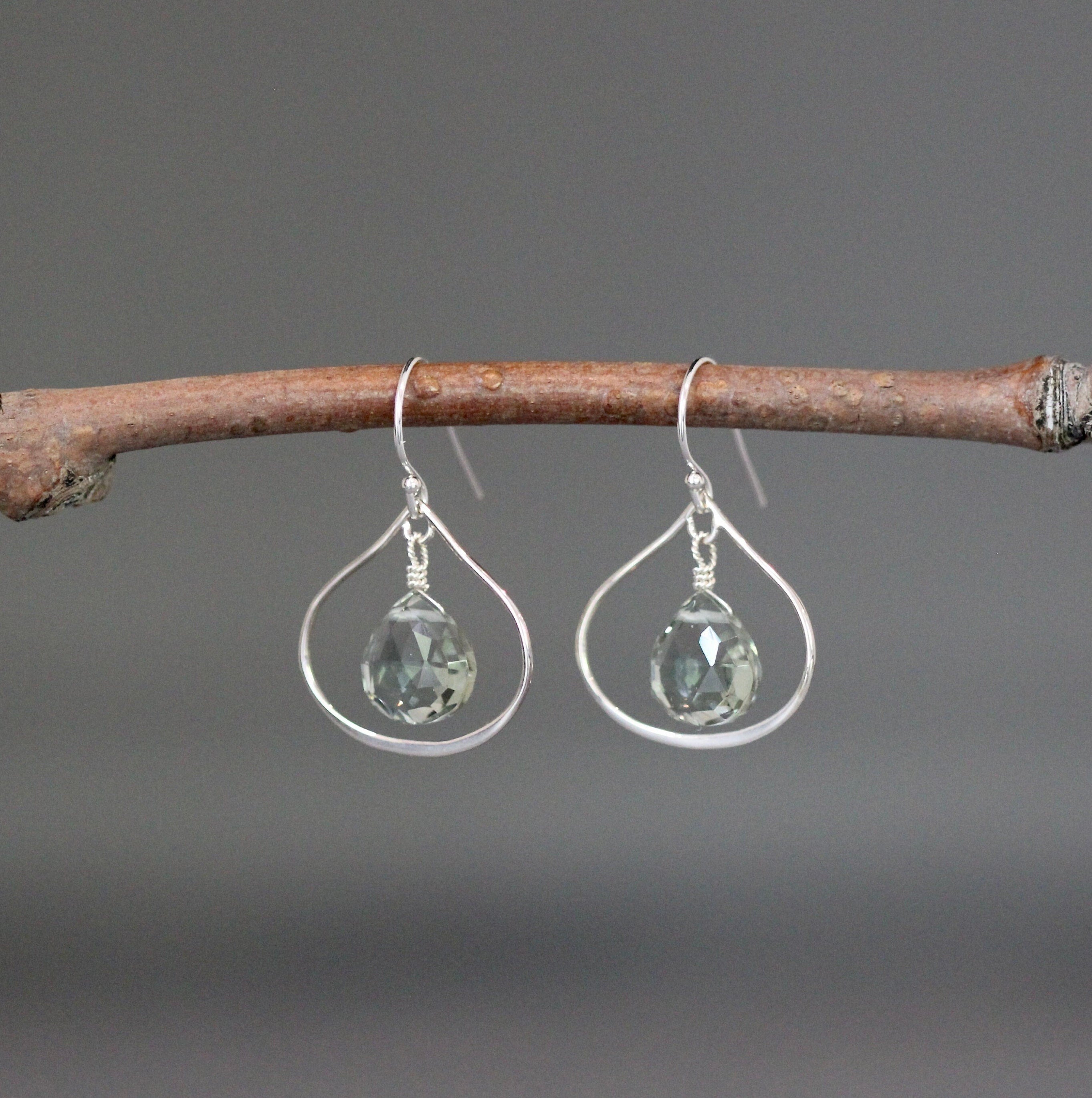 Green Amethyst Quartz Teardrop Earrings