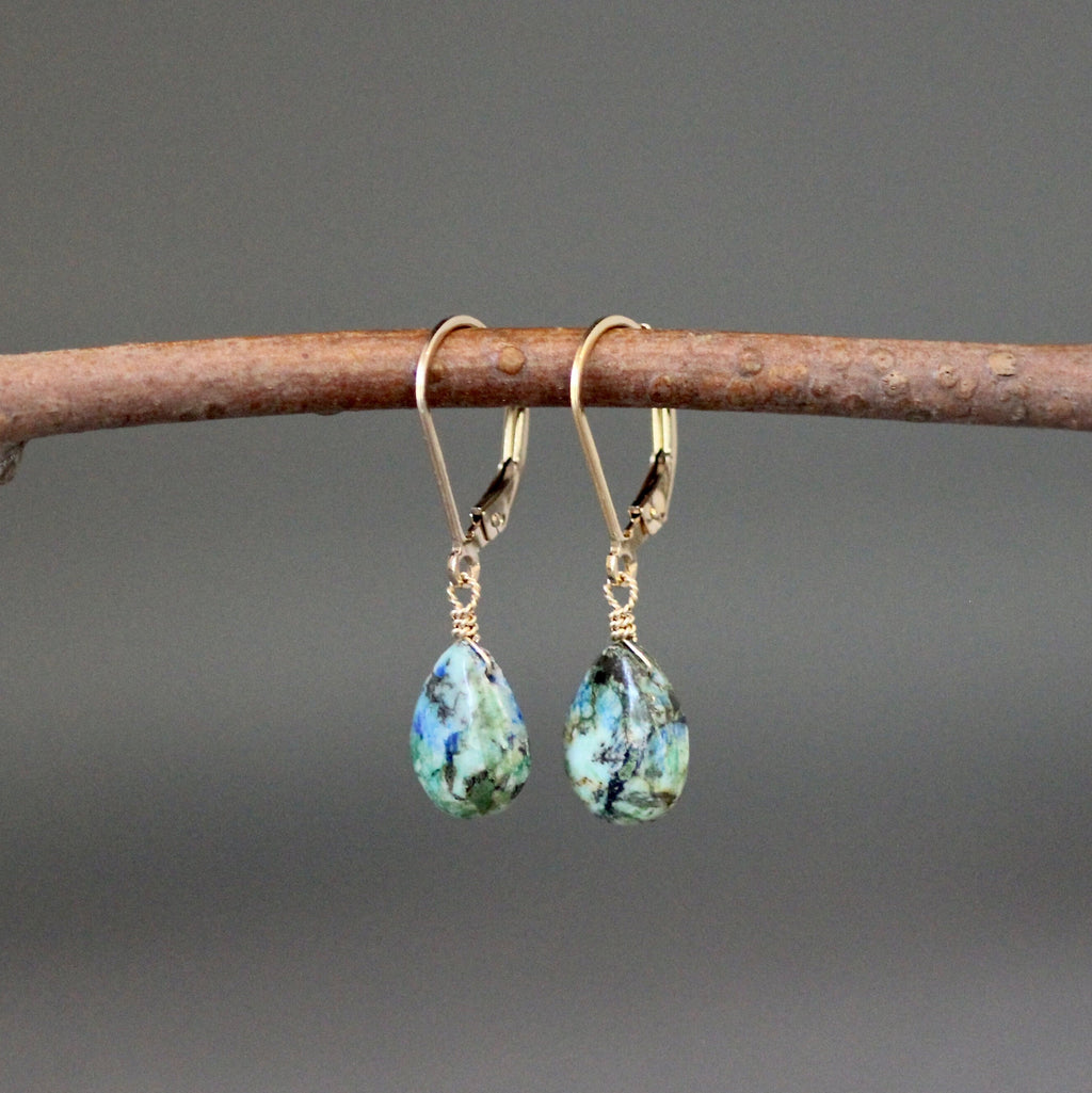 Blue Azurite Turquoise Teardrop Earrings
