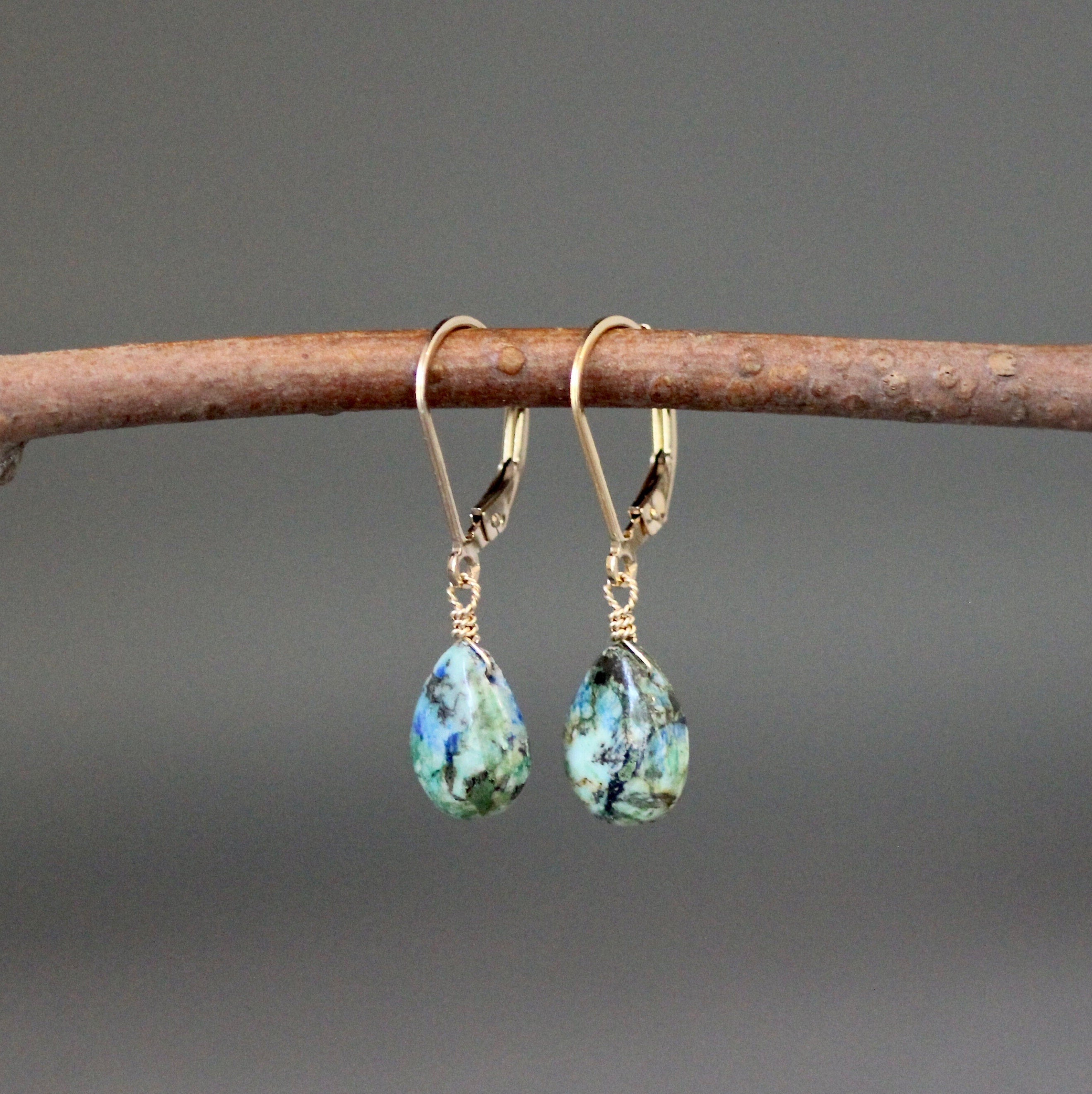 Blue Azurite Turquoise Teardrop Earrings