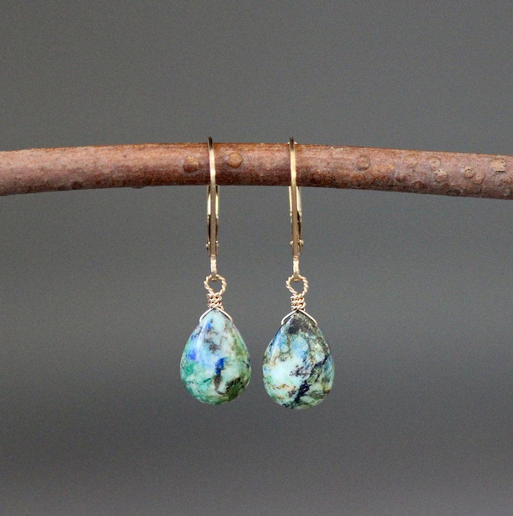 Blue Azurite Turquoise Teardrop Earrings