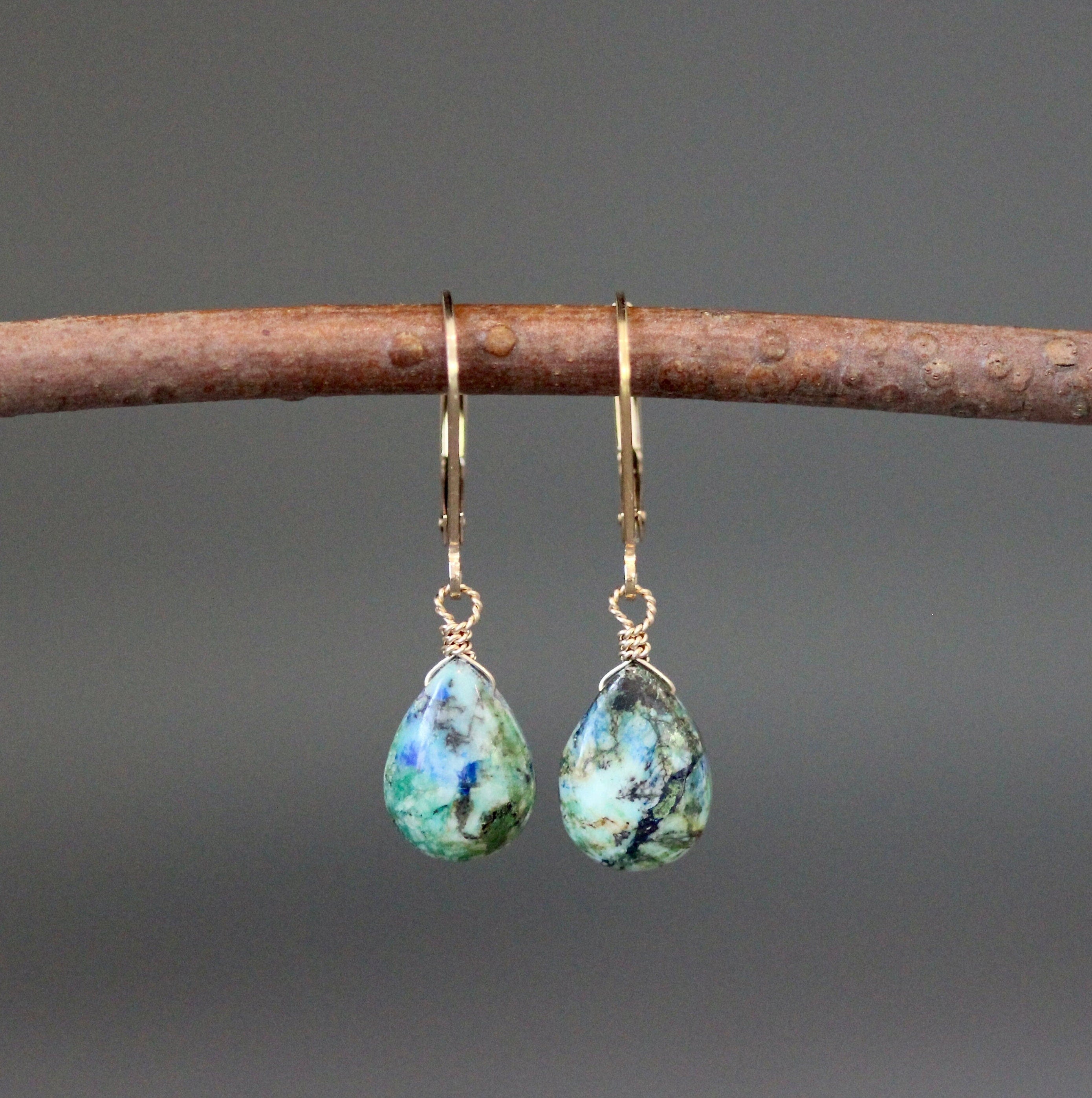 Blue Azurite Turquoise Teardrop Earrings
