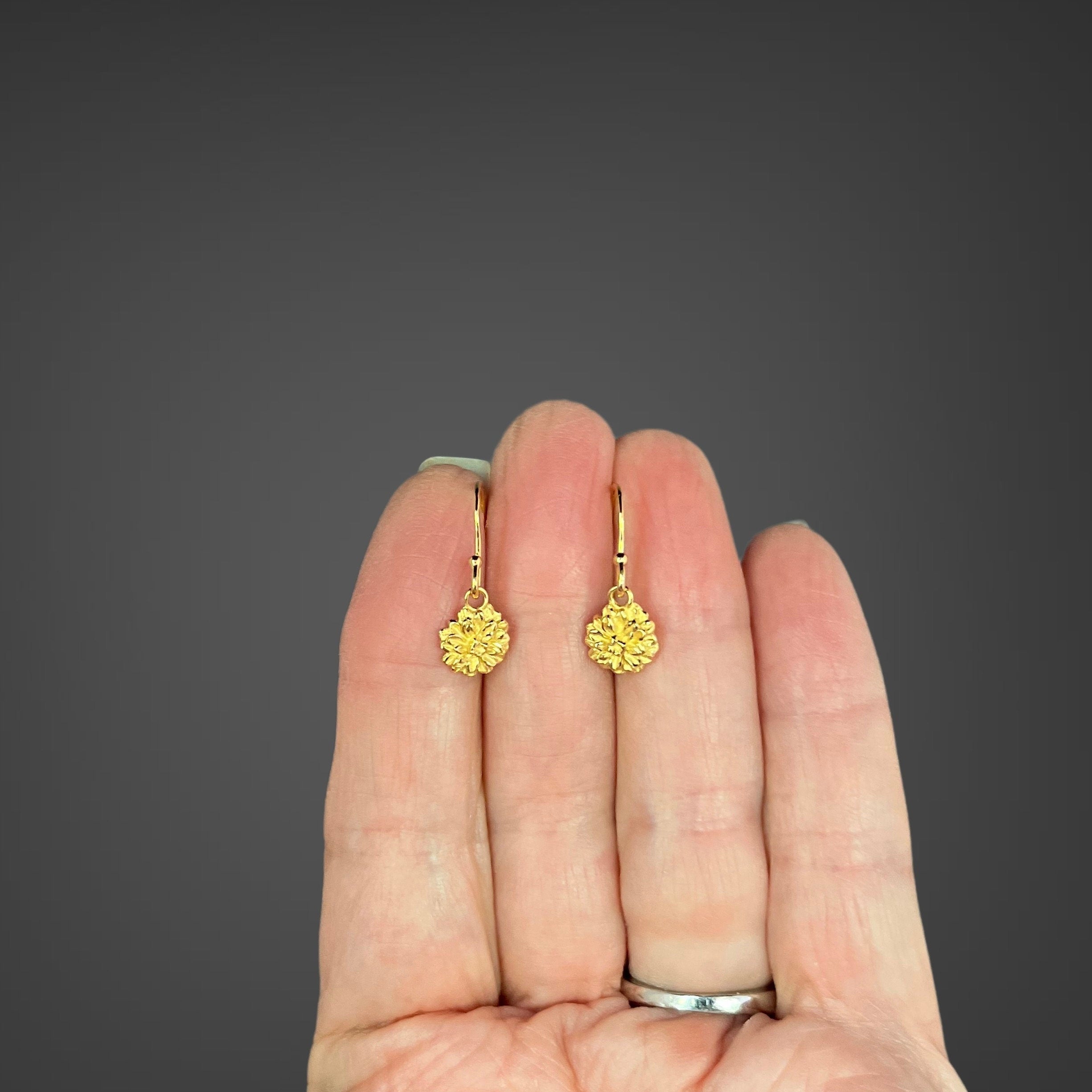 Gold Vermeil Three-Dimensional Flower Dangle Earrings